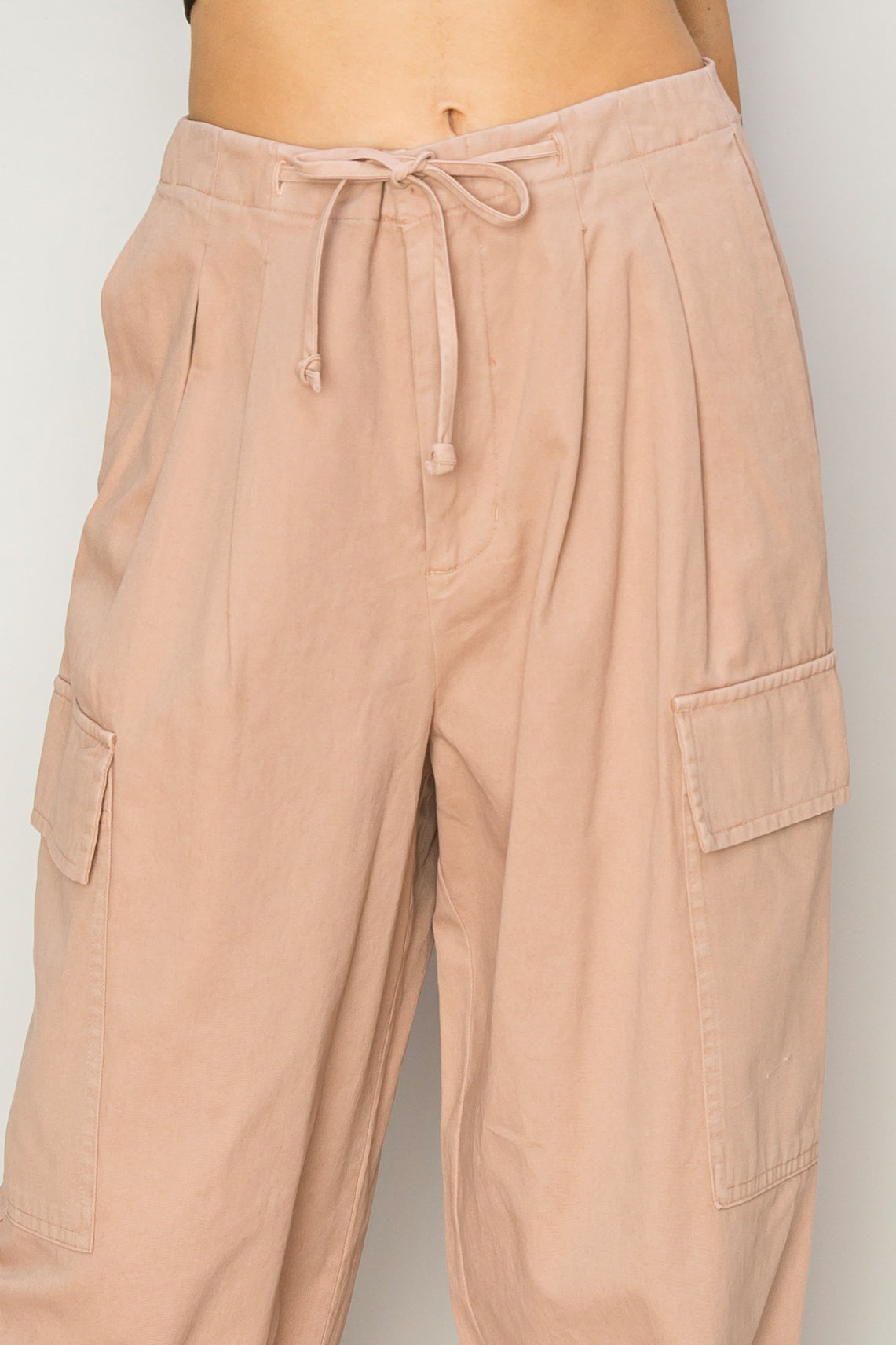 Wholesale High Waist Drawstring Cargo Pants Pants DZ24A650 TAN DOUBLE ZERO