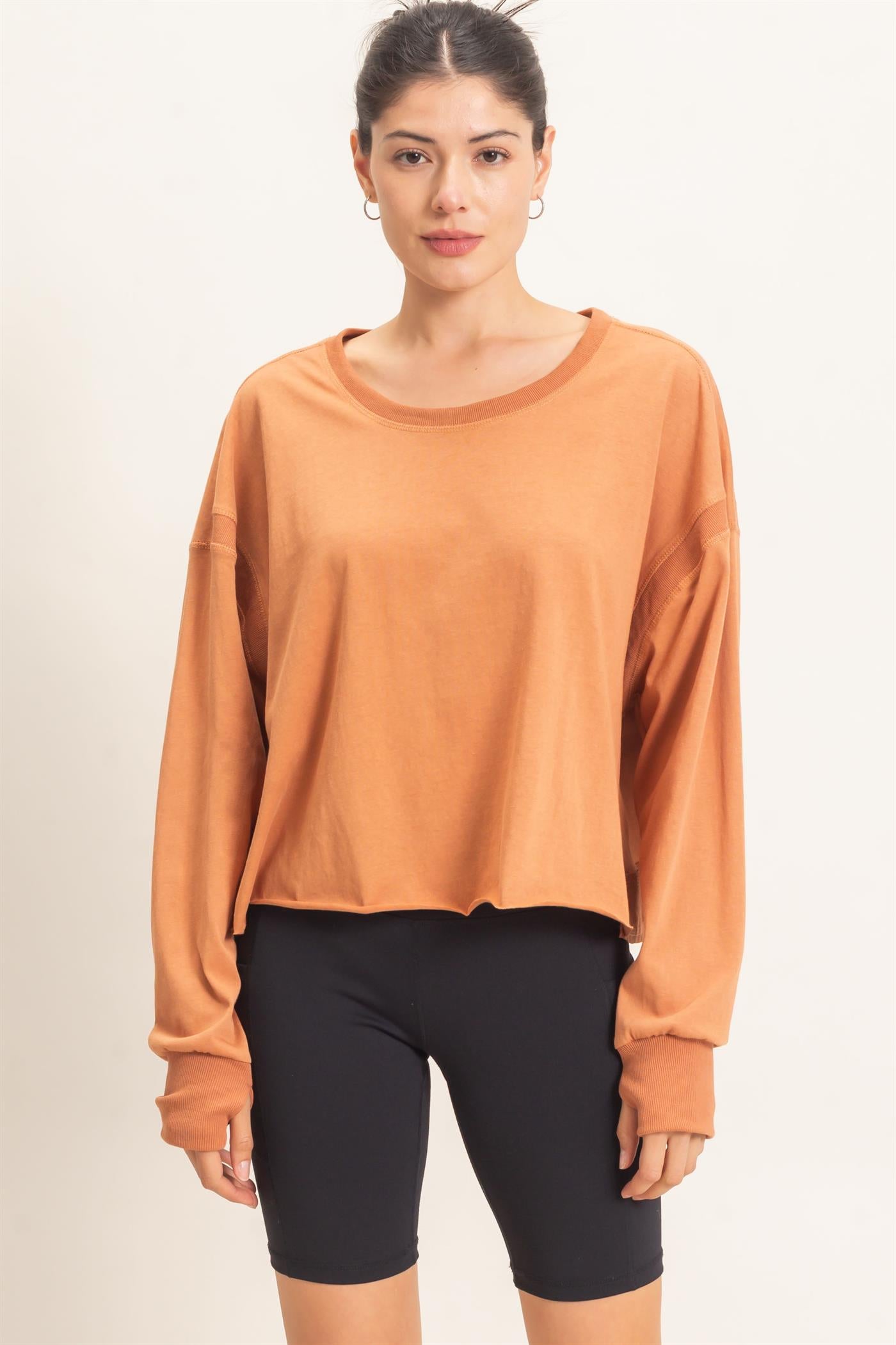 Wholesale Crew Neck Top Clothing Tops HF26C808 SIENNA BROWN HYFVE