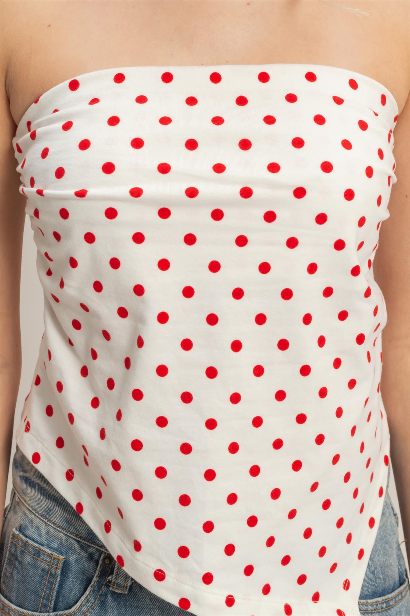 Wholesale Polka Dot Triangle Tube Top Clothing Tops DZ26C347 RED DOUBLE ZERO