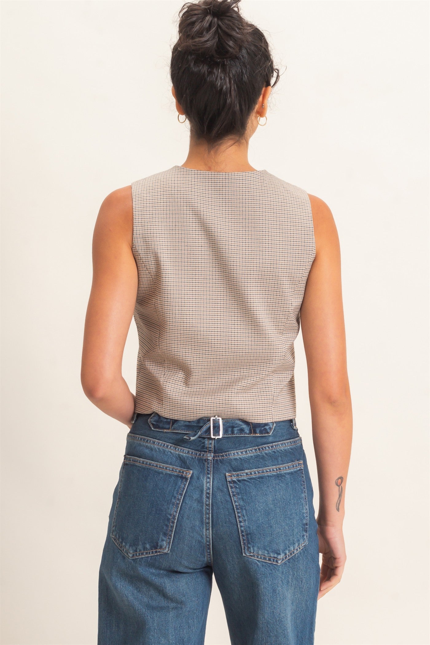 Wholesale Houndstooth Buttoned Vest Clothing Tops DZ26E386 BROWN DOUBLE ZERO