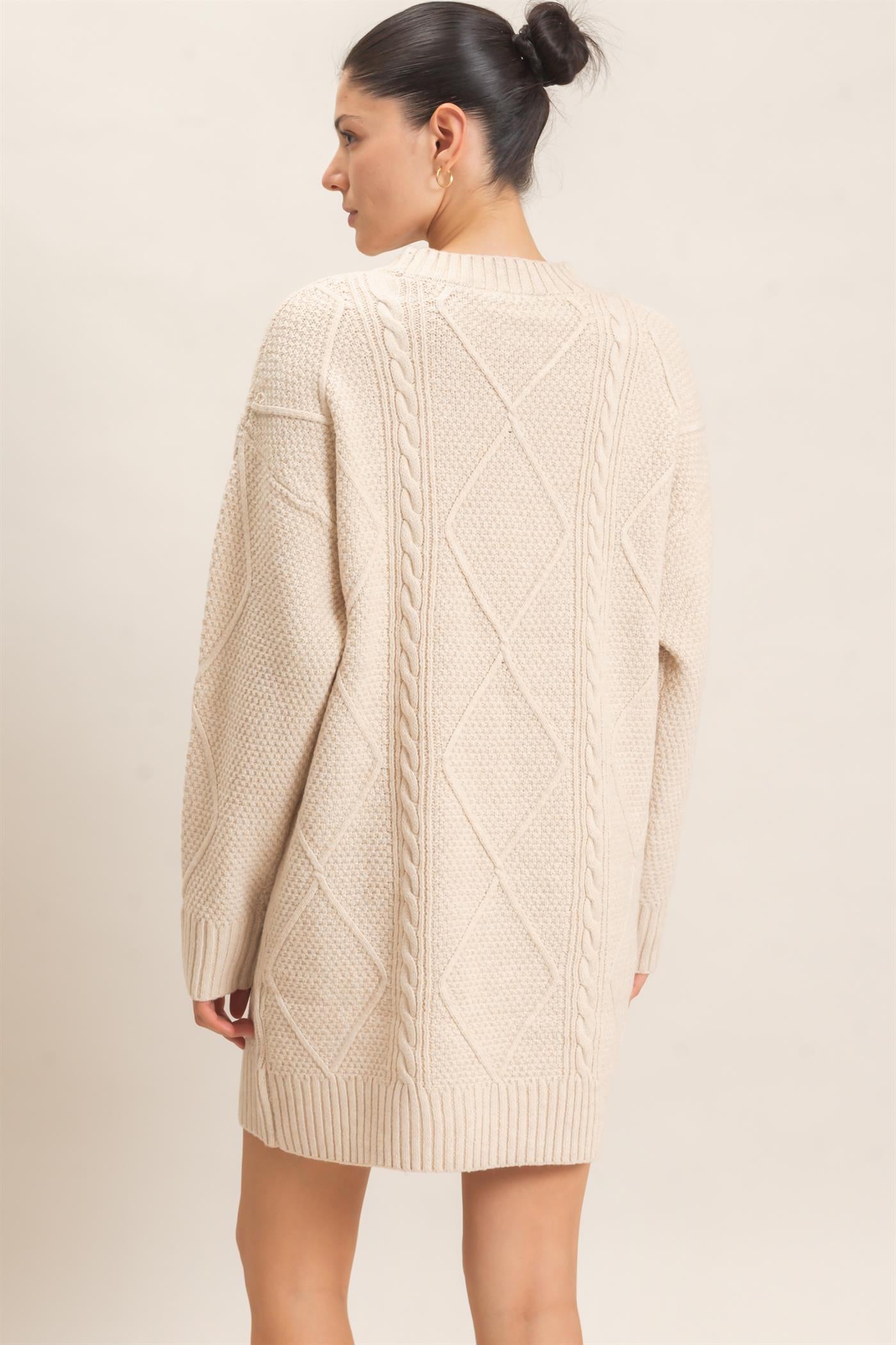 Wholesale Cable Knit Crew Neck Dress Dresses HF26F006 CREAM HYFVE