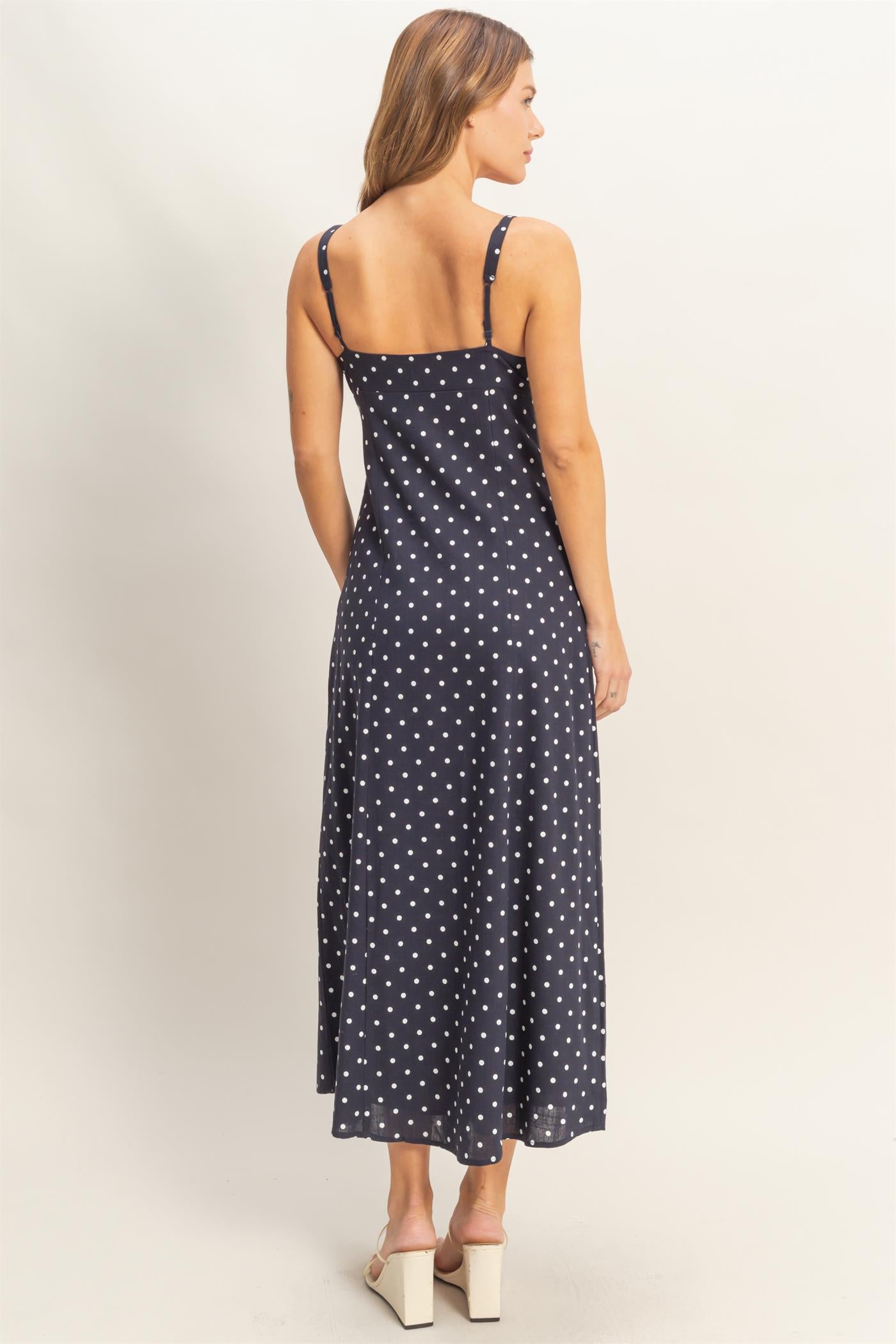 Wholesale Polka Dot Scoop Neck Midi Dress Dresses HF26C268-D NAVY HYFVE