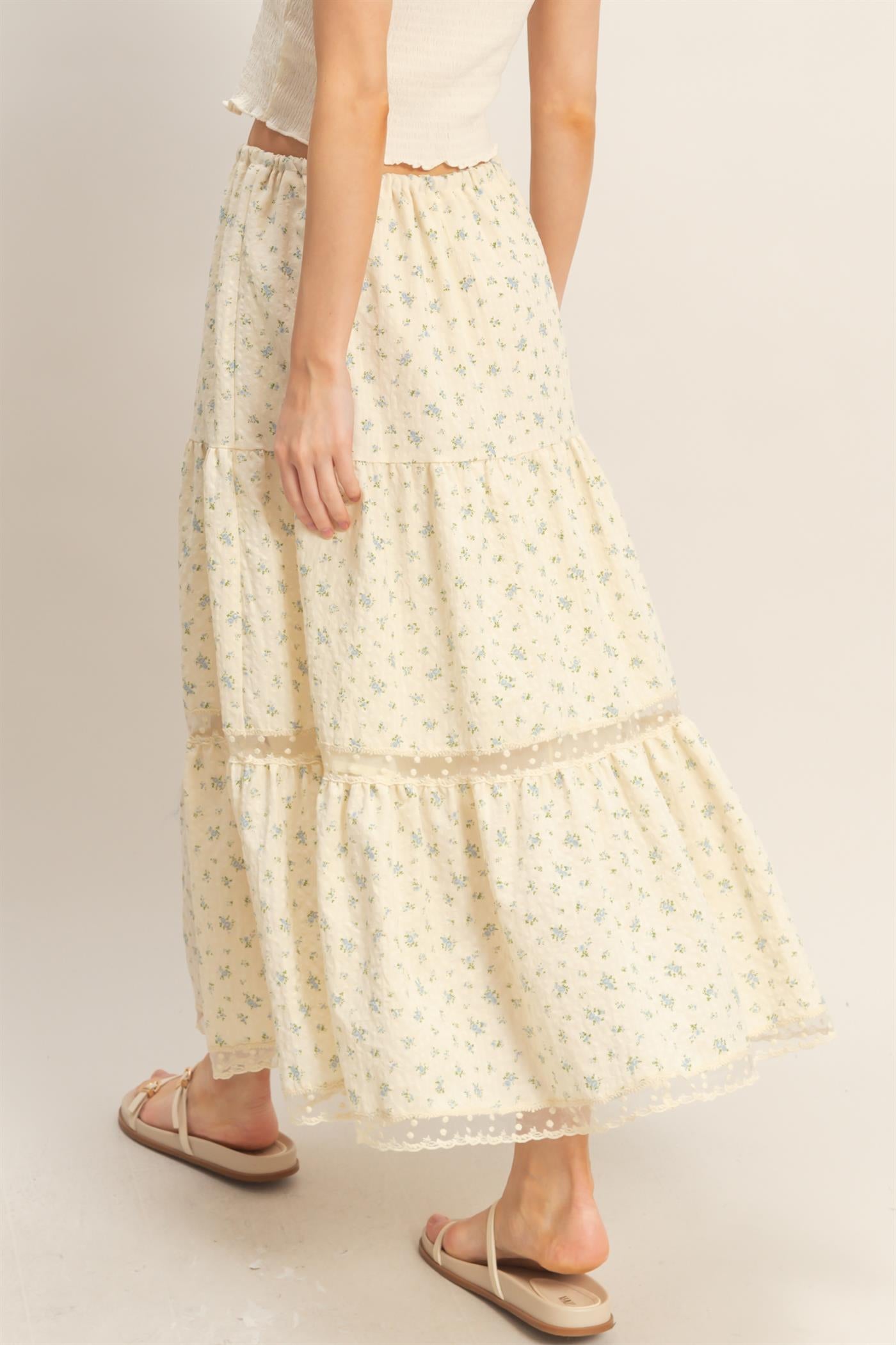 Wholesale Tiered Lace Trim Skirt Skirts HF26A697 BLUE HYFVE