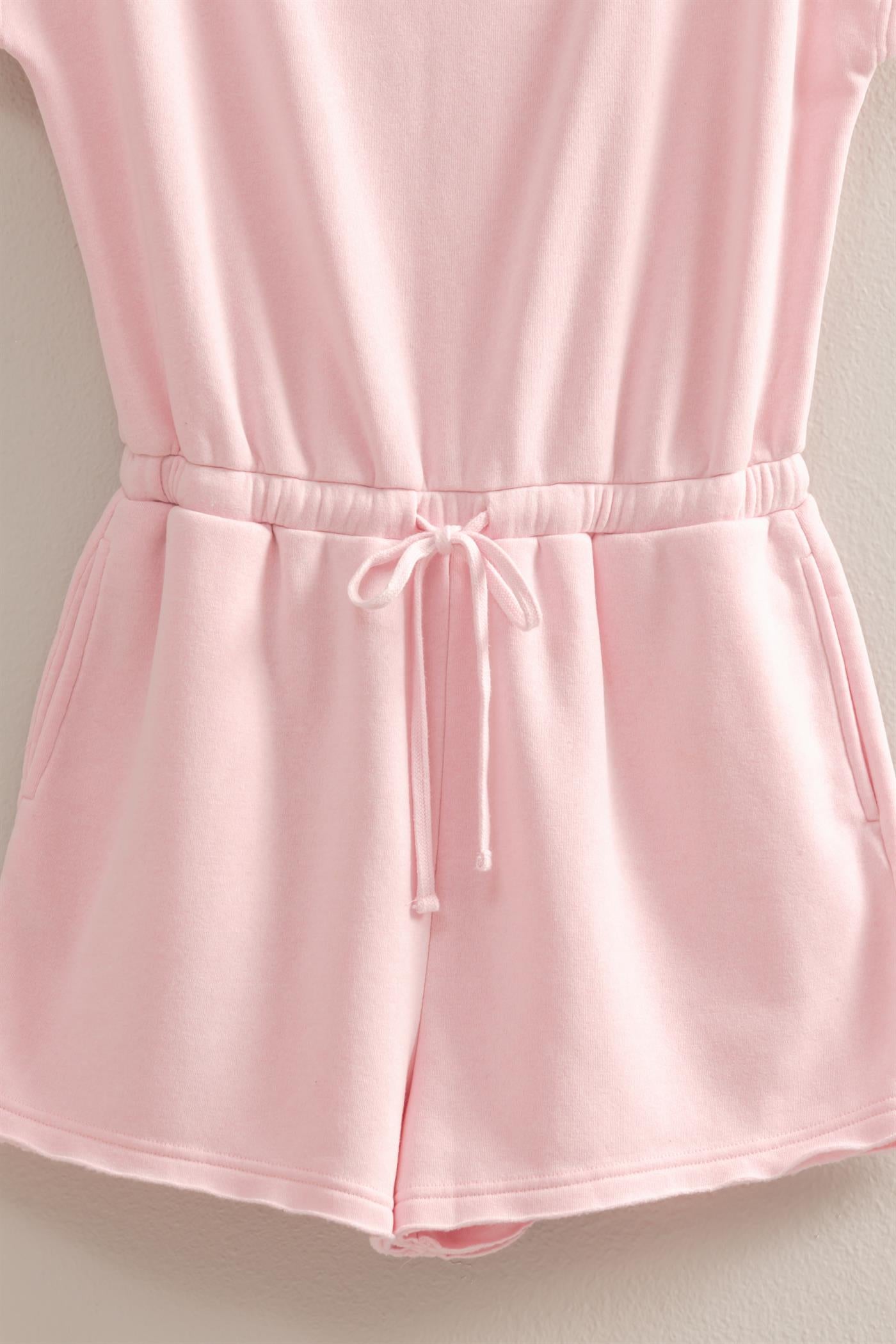 Wholesale Cap Sleeve Drawstring Waist Romper Clothing DZ25A782 SOFT PINK DOUBLE ZERO