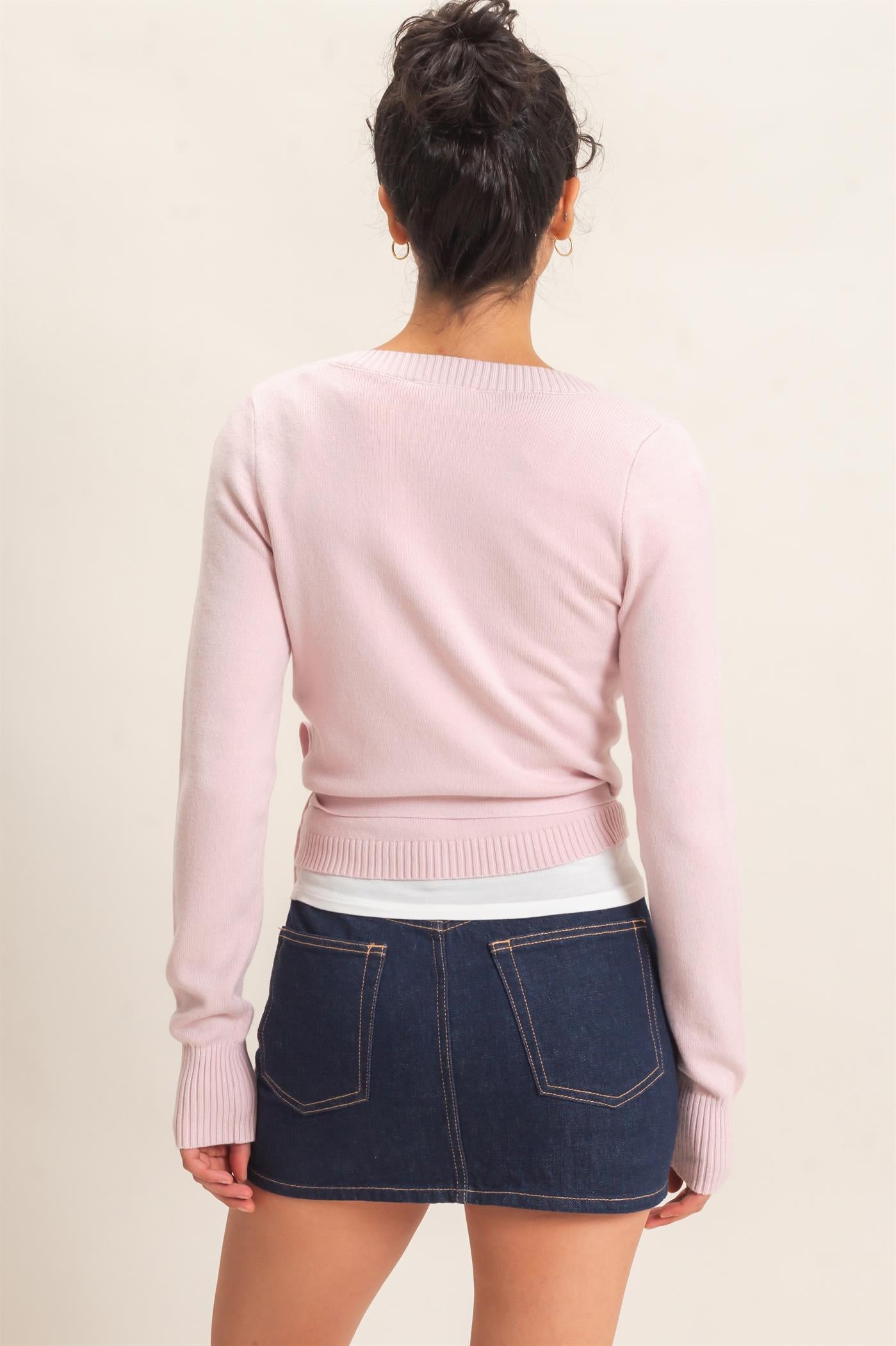 Wholesale Wrap Knit Cardigan Sweaters DZ26F393 LIGHT PINK DOUBLE ZERO