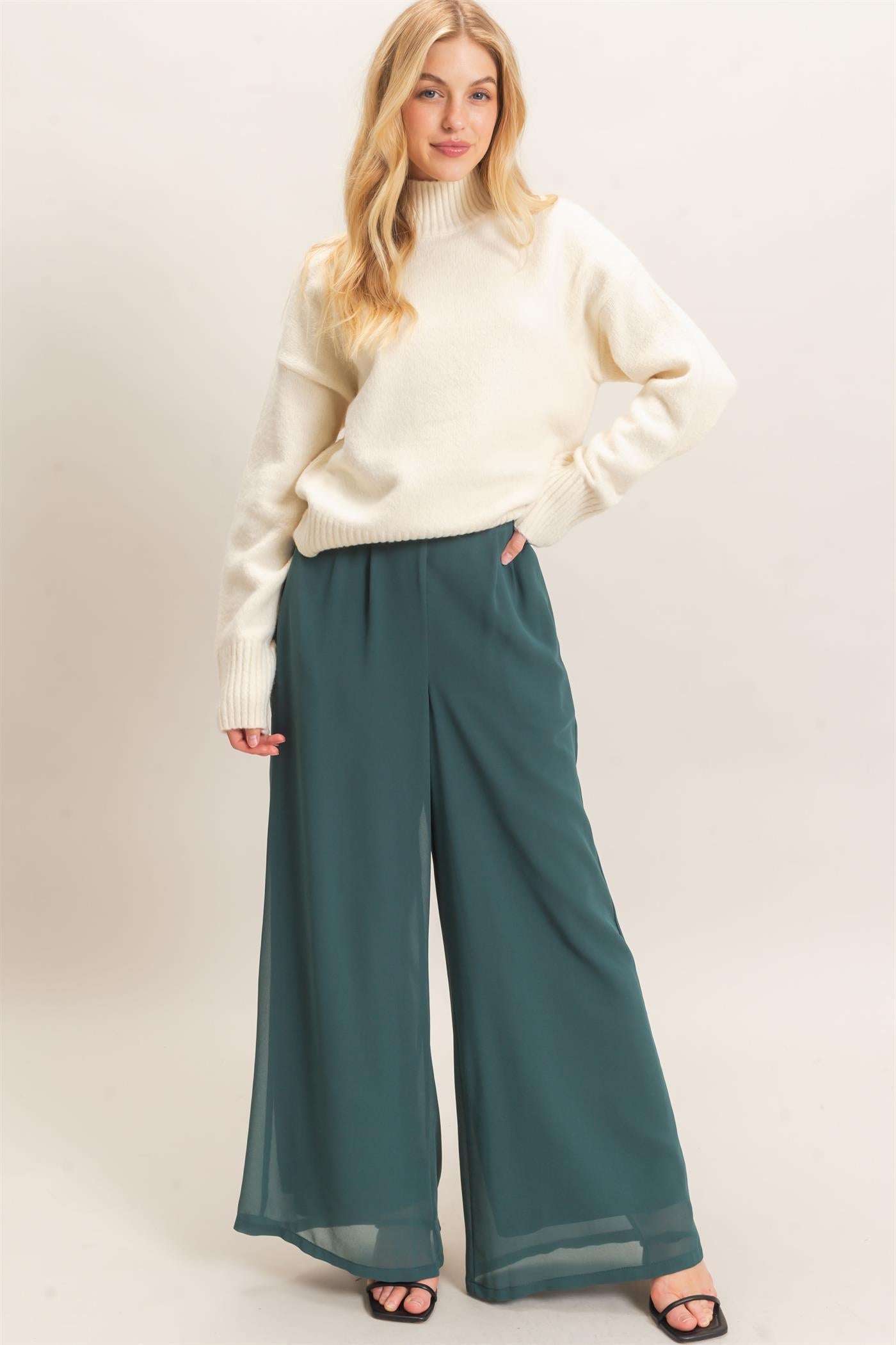 Wholesale Wide-Leg High Waist Pants Pants HF26F068-D TEAL GREEN HYFVE