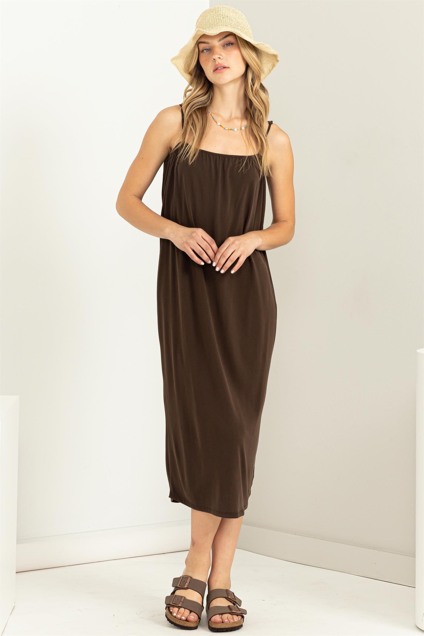 Wholesale Extra Love Tie-Back Midi Dress Dresses DZ22G696 DARK CHOCOLATE DOUBLE ZERO