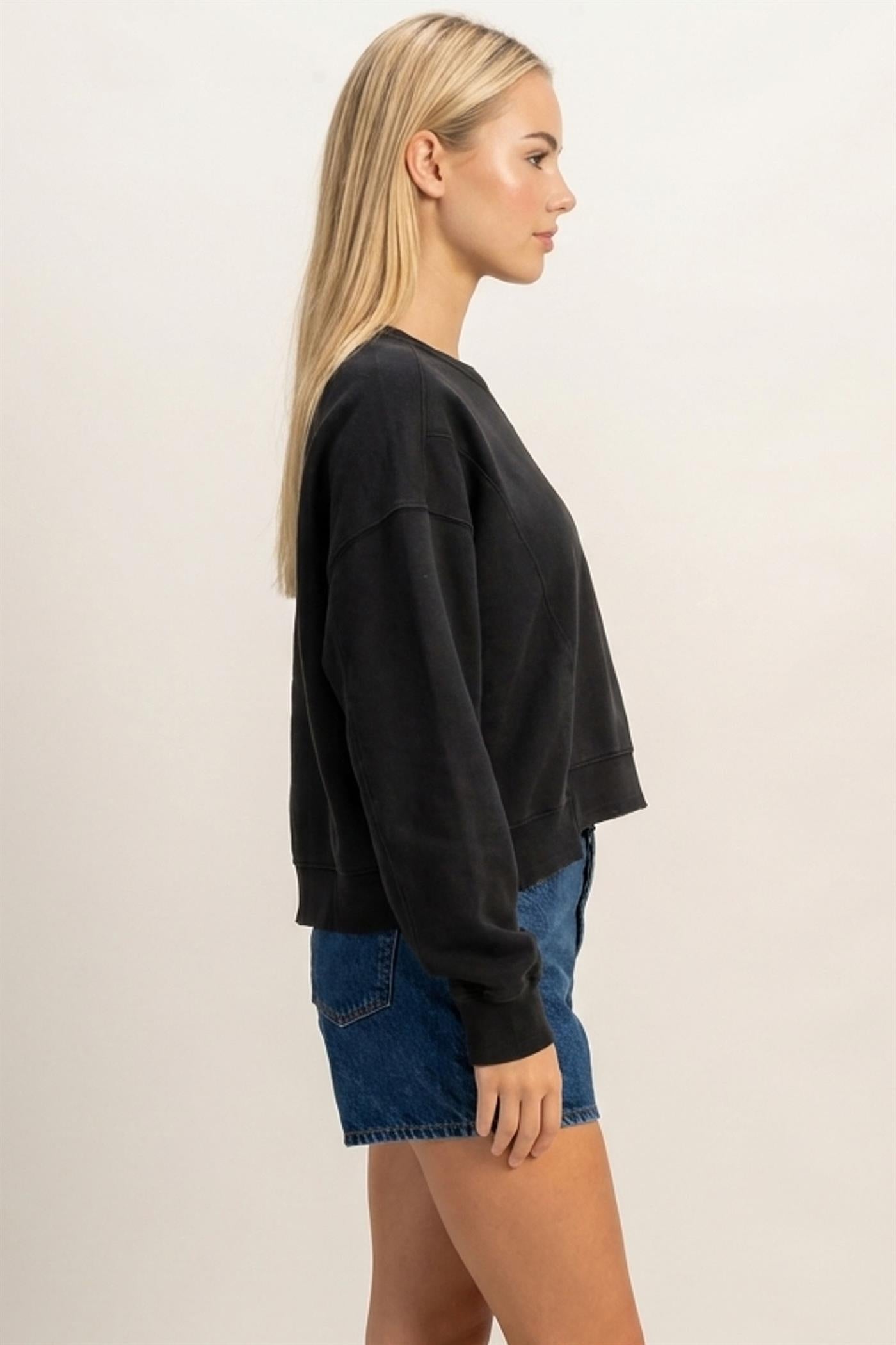 Wholesale Acid Wash Seam Detail Crew Neck Sweatshirt Sweatshirts DZ26E260 BLACK DOUBLE ZERO