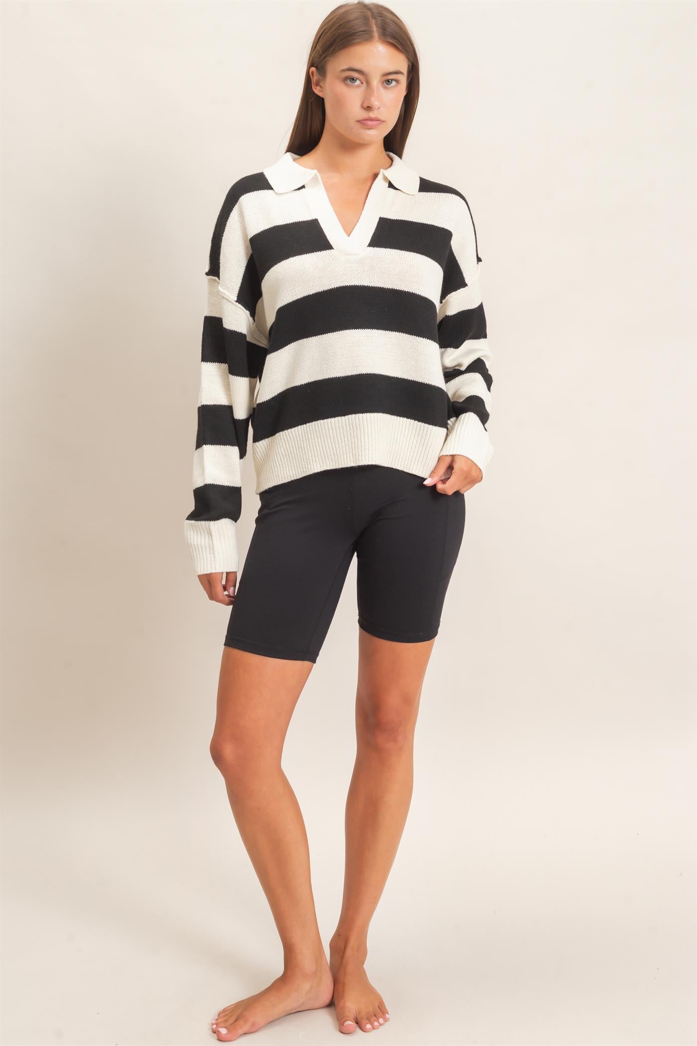 Wholesale Rugby Stripe Polo Sweater Sweaters DZ26E297 CREAM DOUBLE ZERO