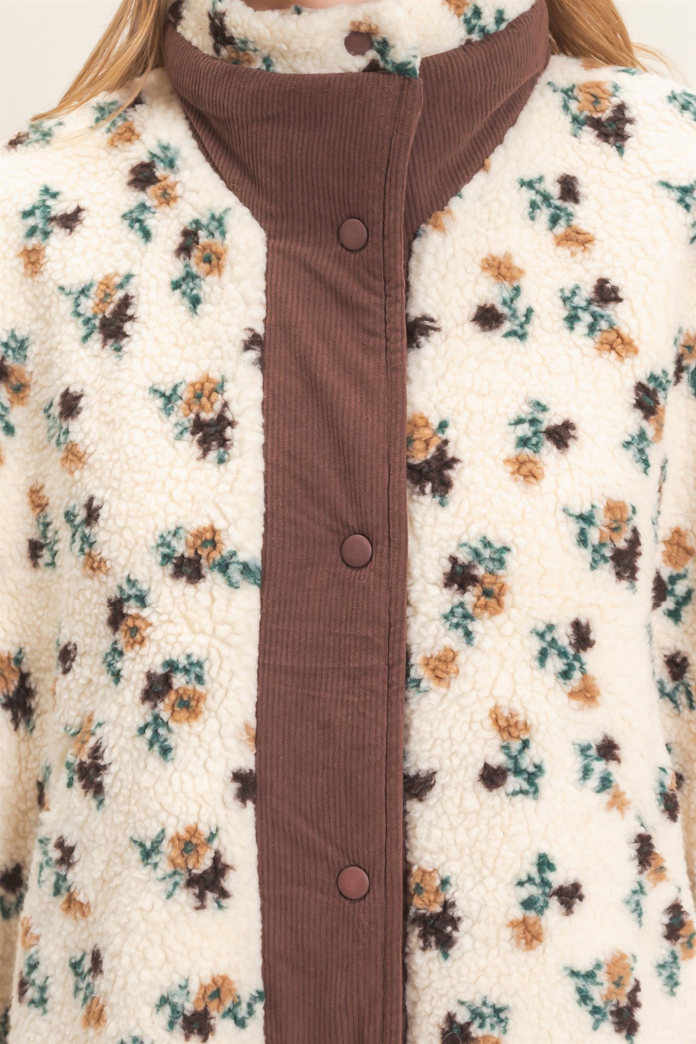 Wholesale Floral Sherpa Vest With Corduroy Vests HF26F073 BROWN HYFVE