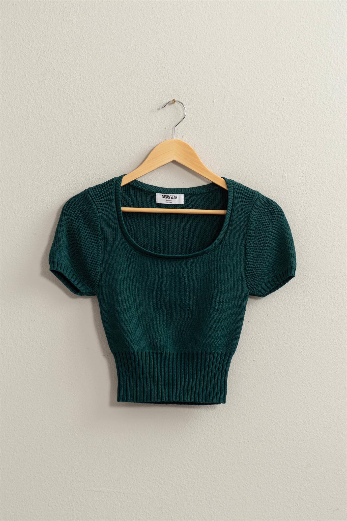 Wholesale Scoop Neck Short Sleeve Knit Top Clothing Tops DZ24A557 PINE GREEN DOUBLE ZERO