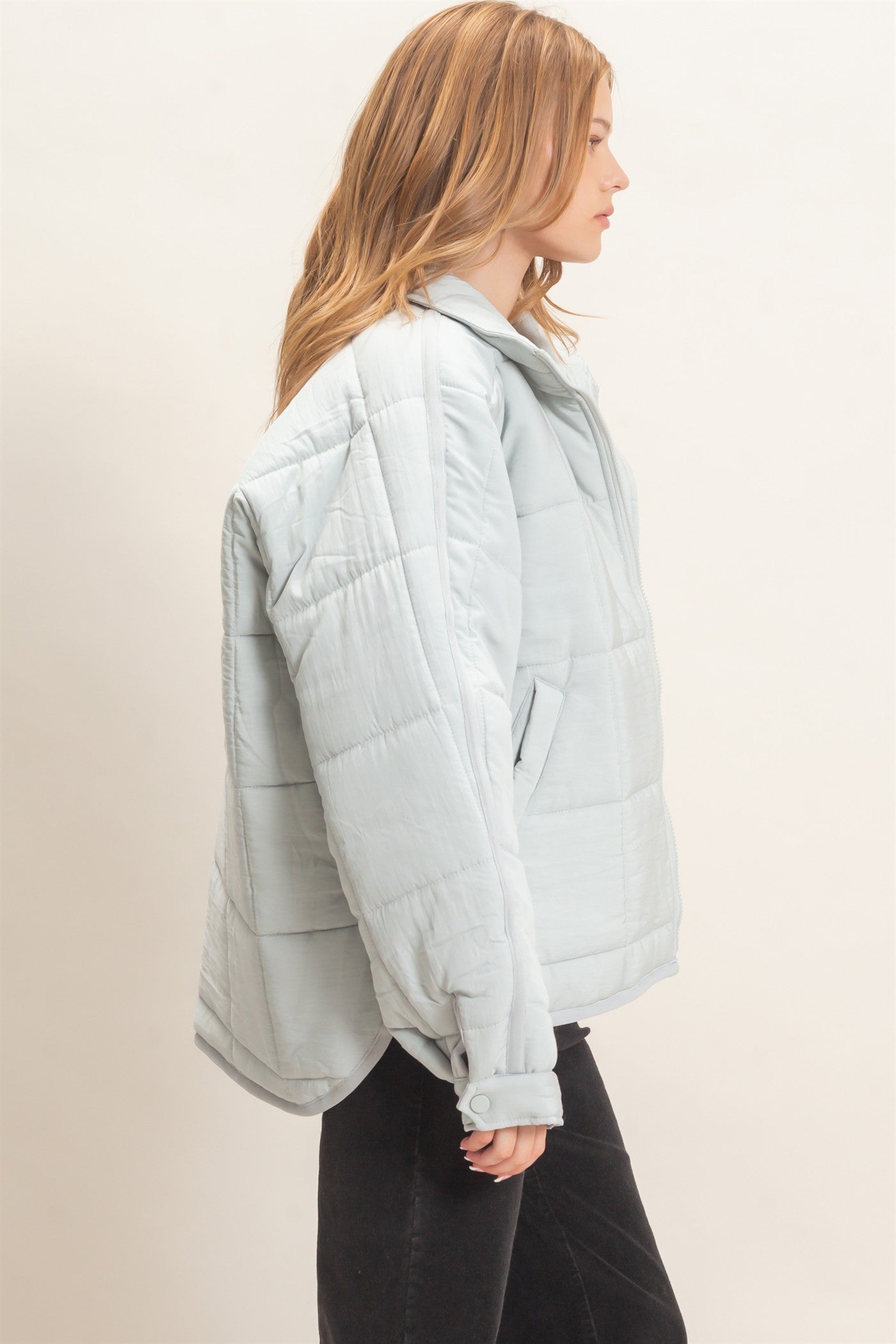 Wholesale Quilted Mock Neck Zip-Up Puffer Jacket Coats & Jackets HF26C865 DUSTY AQUA HYFVE