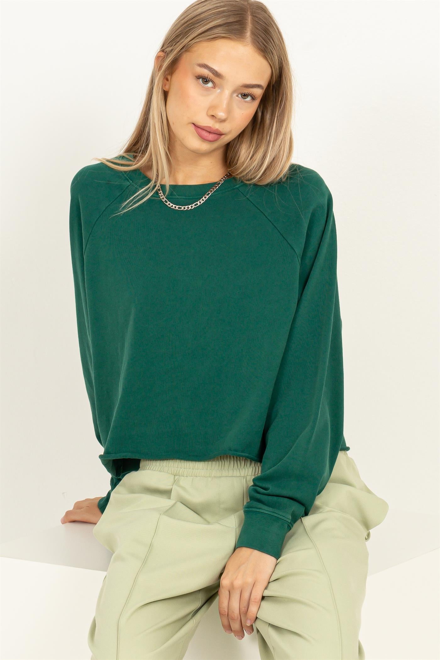 Wholesale Raglan Long Sleeve Top Clothing Tops DZ23G286 PINE GREEN DOUBLE ZERO