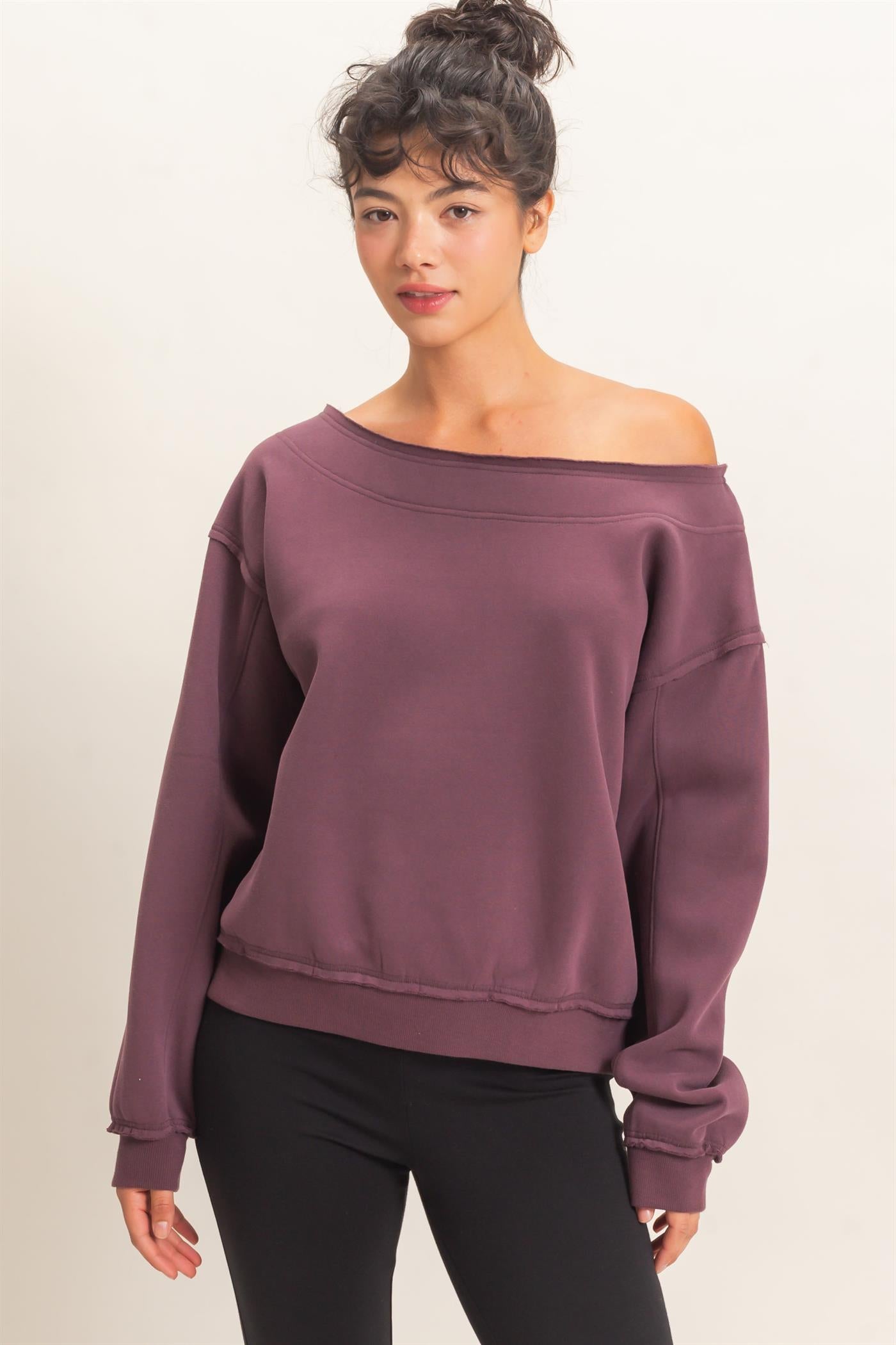 Wholesale Off Shoulder Sweatshirt Sweatshirts DZ26C880 COCOA DOUBLE ZERO