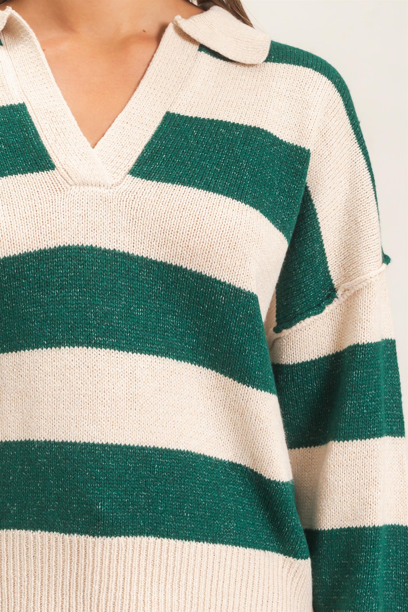 Wholesale Rugby Stripe Polo Sweater Sweaters DZ26E297 DARK GREEN DOUBLE ZERO