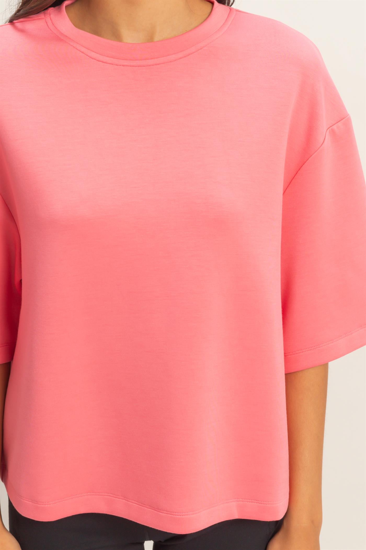 Wholesale Scuba Short Sleeve Boxy Top T-Shirts DZ26A271 TAFFY PINK DOUBLE ZERO