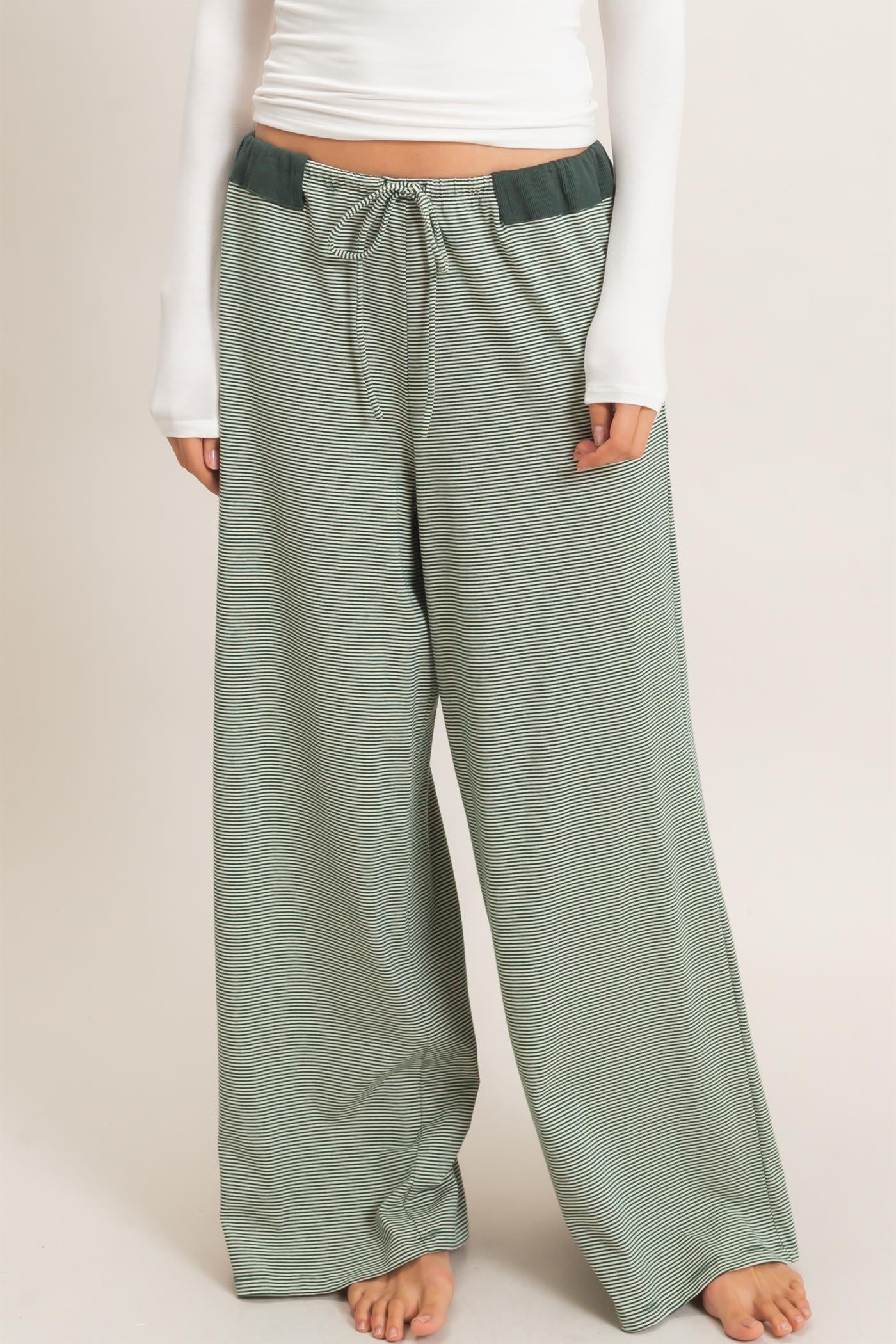 Wholesale Striped Wide-Leg Pants Pants HF26E818 GREEN HYFVE
