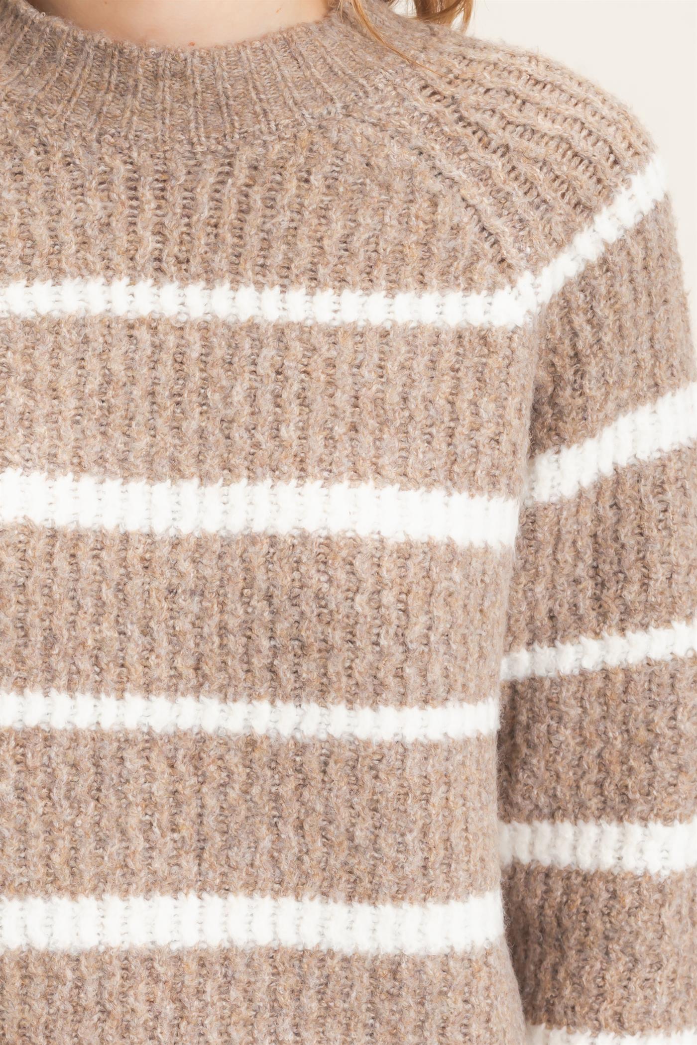 Wholesale Textured Striped Mock Neck Sweater Sweaters HF26E765 MOCHA HYFVE
