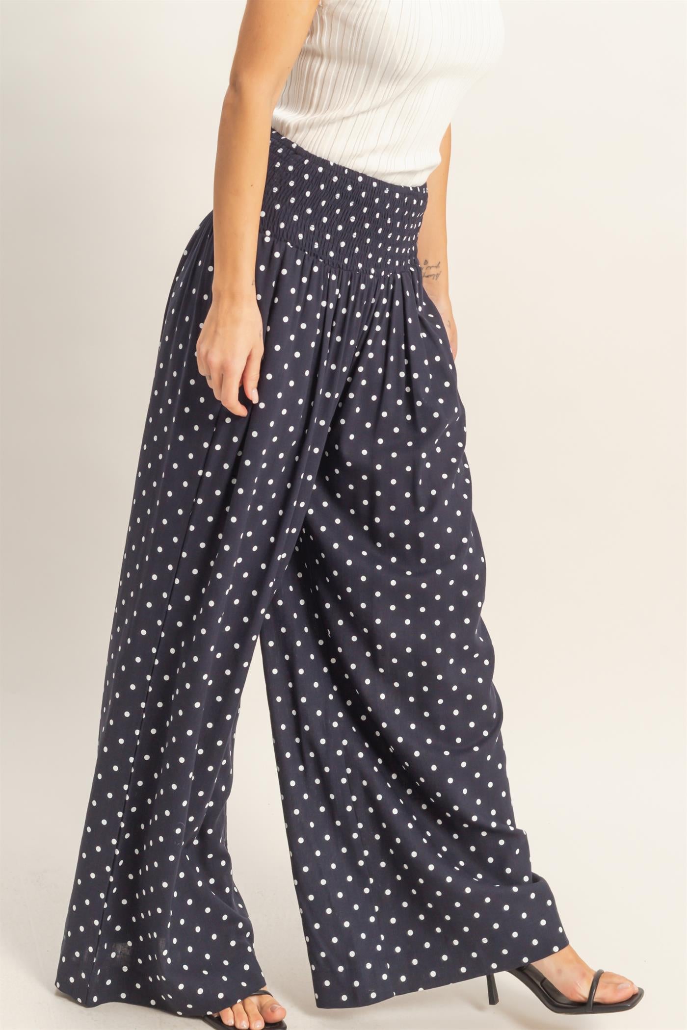 Wholesale Polka Dot Elastic Wide-Leg Pants Pants HF26C280 NAVY HYFVE