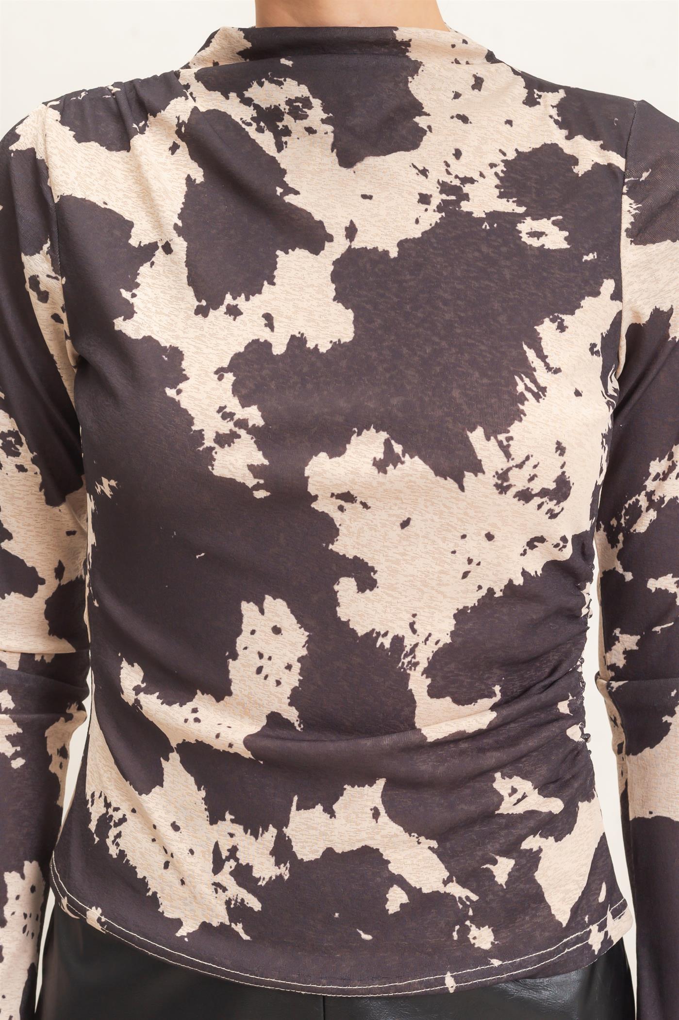 Wholesale Asymmetrical Cow Print Top Clothing Tops HF26E799 BLACK HYFVE