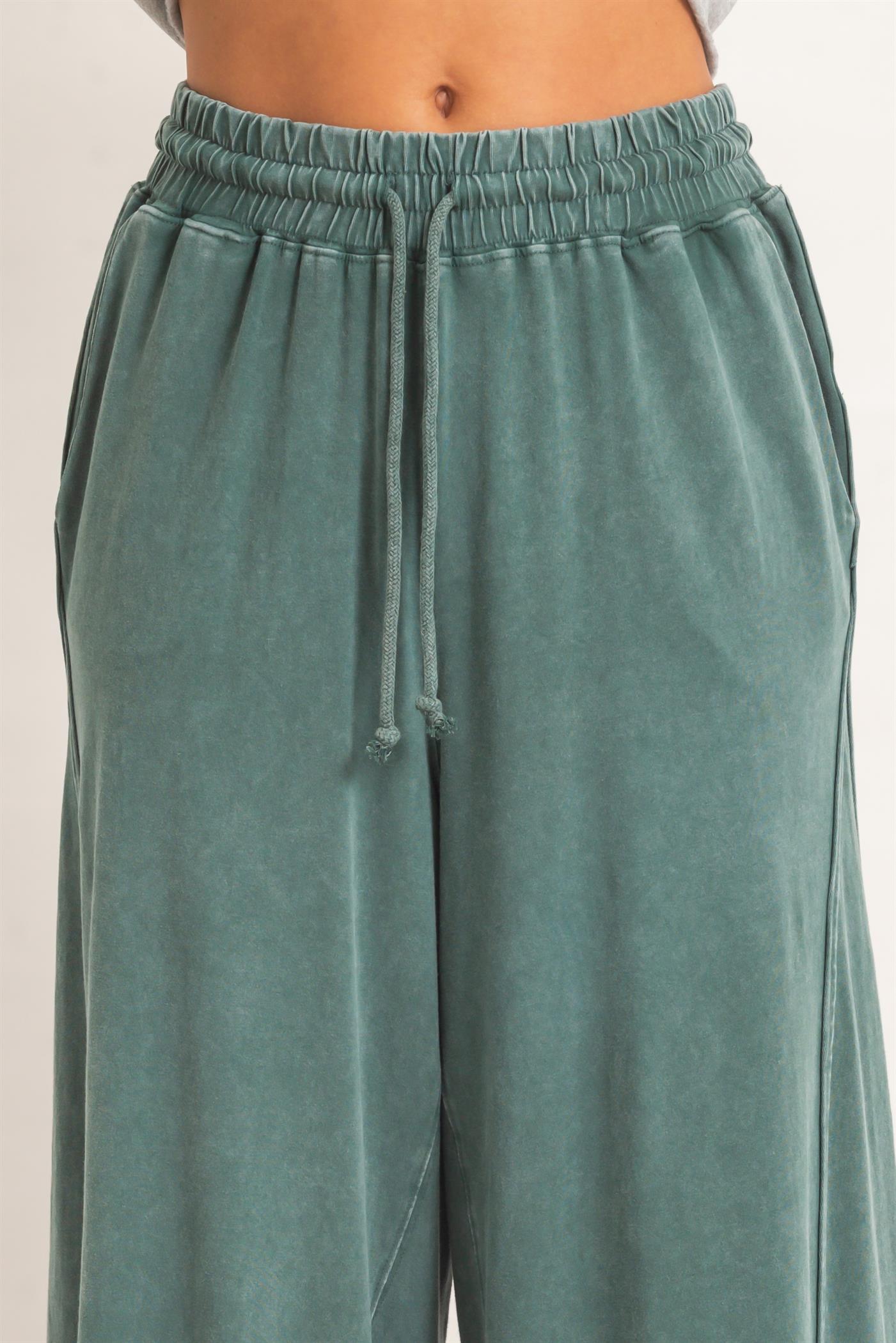 Wholesale Wide Leg Mineral Wash Pants Pants DZ26F406 DARK GREEN DOUBLE ZERO