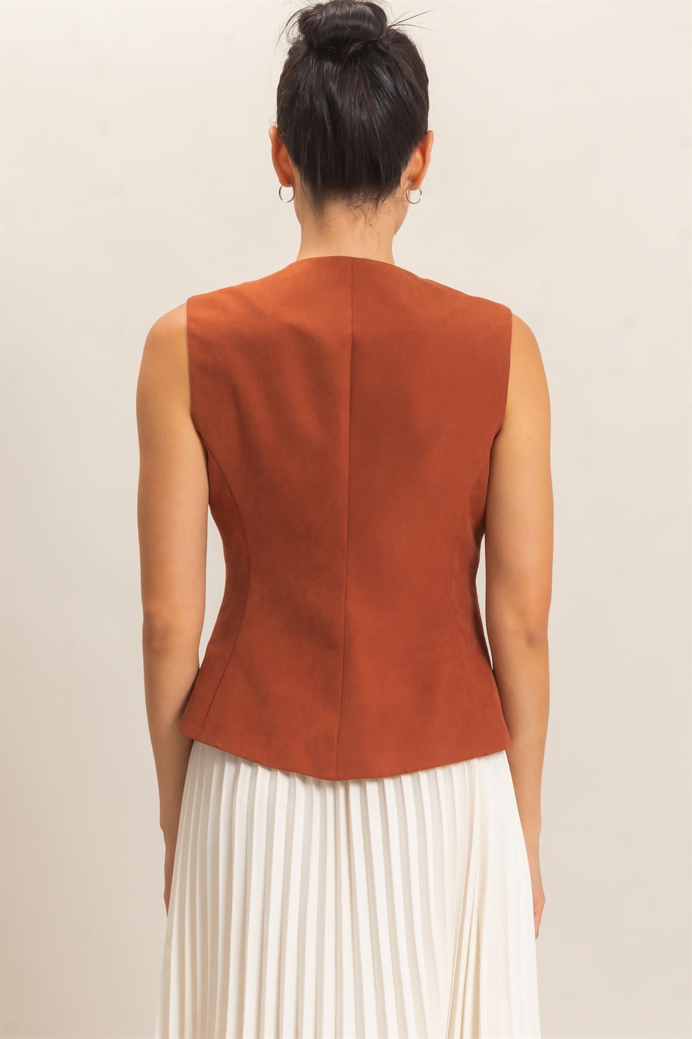 Wholesale Buttoned Sleeveless Utility Vest Vests HF26E929 RUST HYFVE
