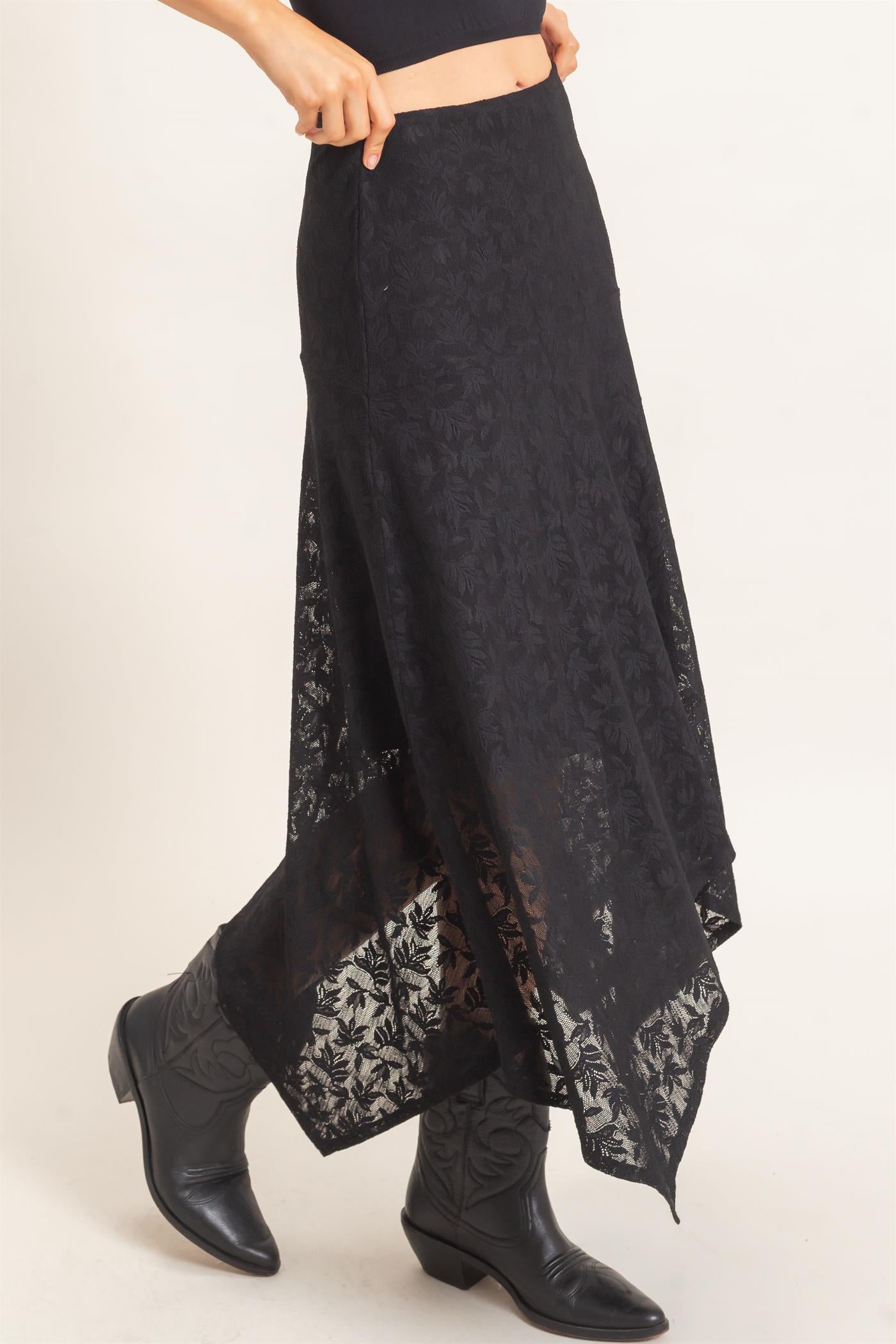 Wholesale Floral Lace Hanky Hem Skirt Skirts HF26E371 BLACK HYFVE