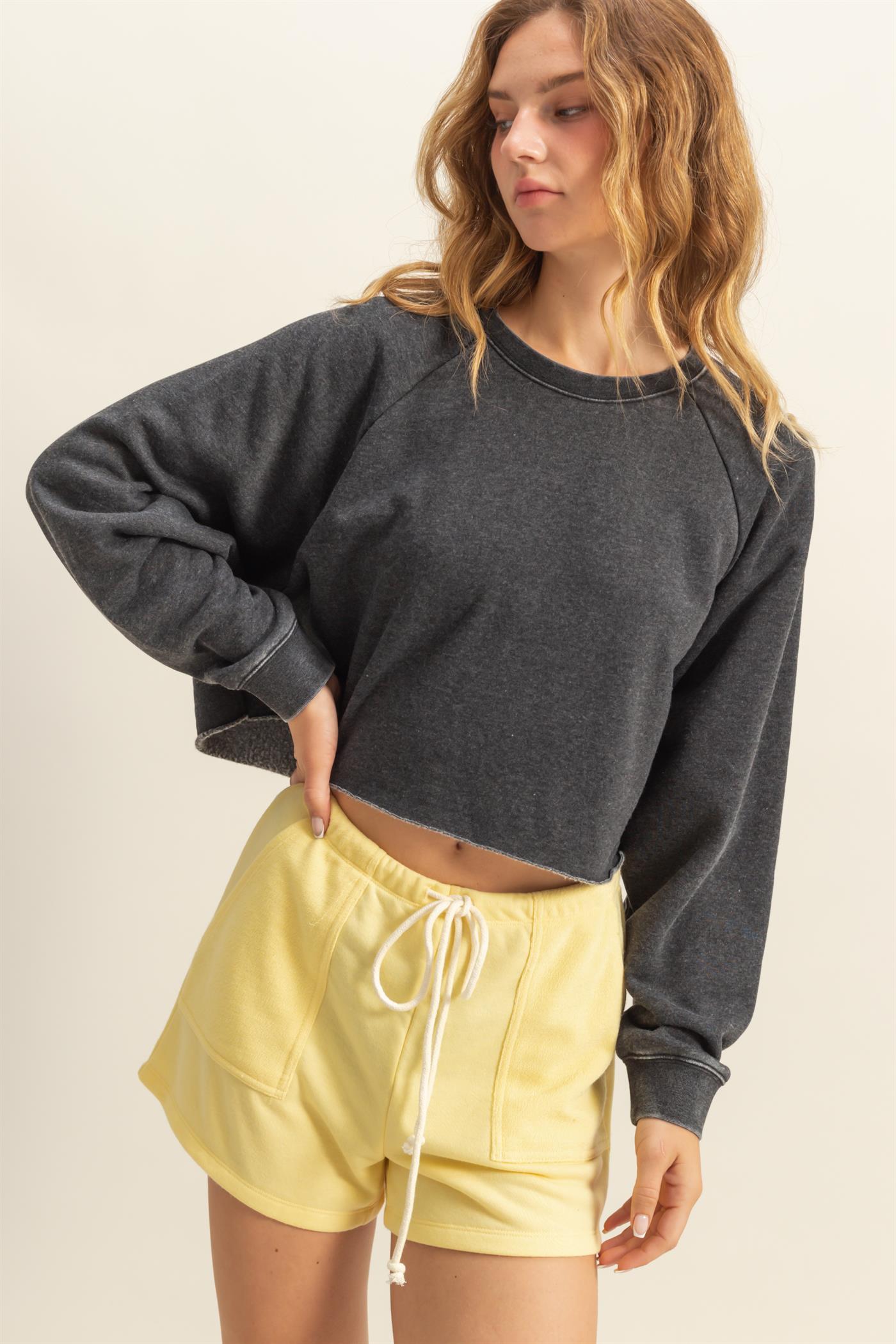 Wholesale Laid Back Crop Sweatshirt Sweatshirts DZ25C445 BLACK DOUBLE ZERO