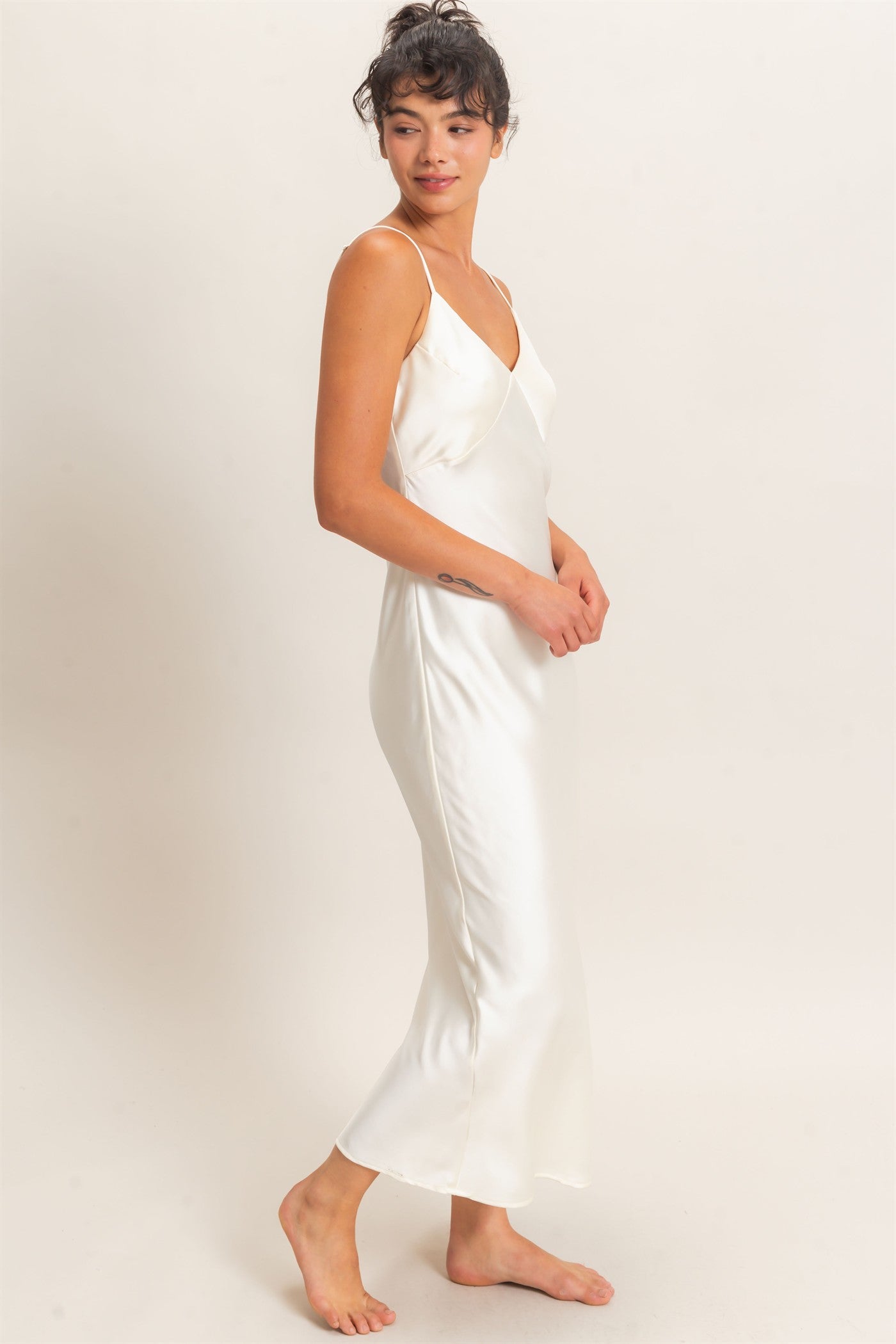 Wholesale Satin V-Neck Slip Dress Dresses DZ26E262 CREAM DOUBLE ZERO