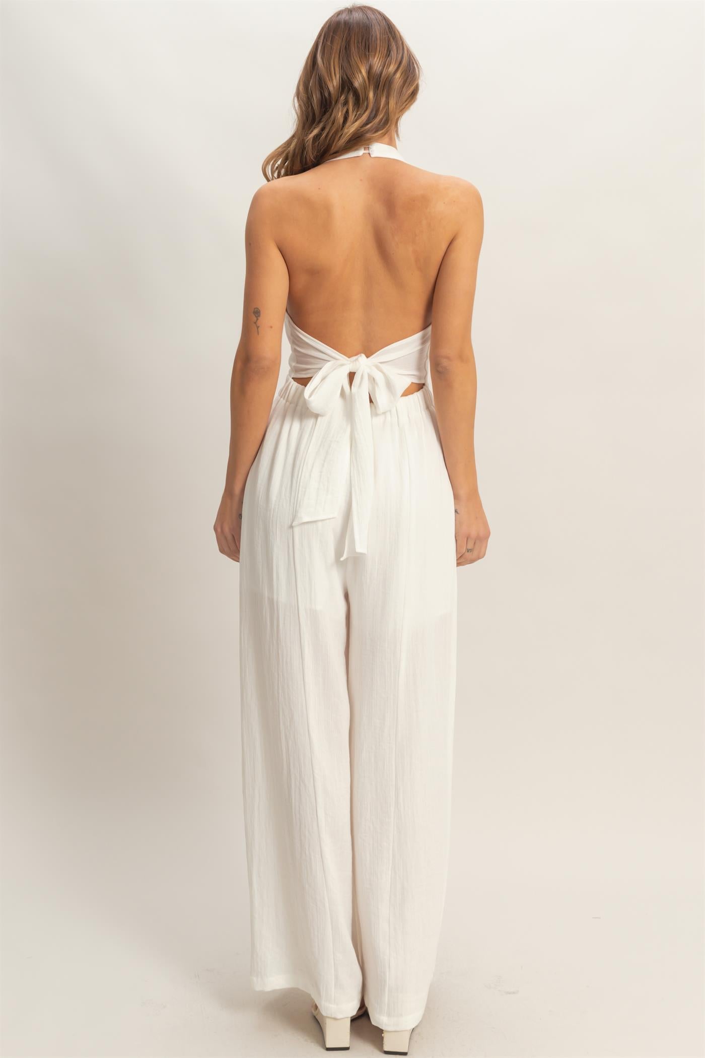 Wholesale Halter Button-Front Jumpsuit Clothing HF26A615-D WHITE HYFVE