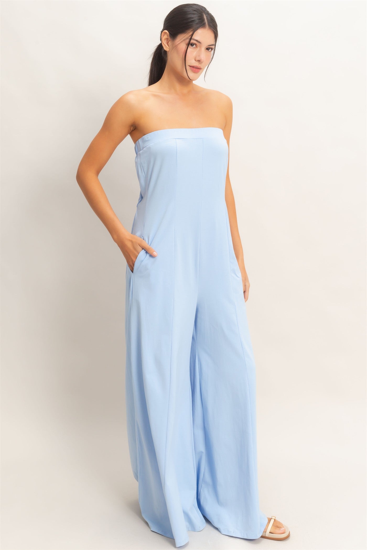 Wholesale Strapless Wide-Leg Jumpsuit Clothing HF26C314 BLUE HYFVE