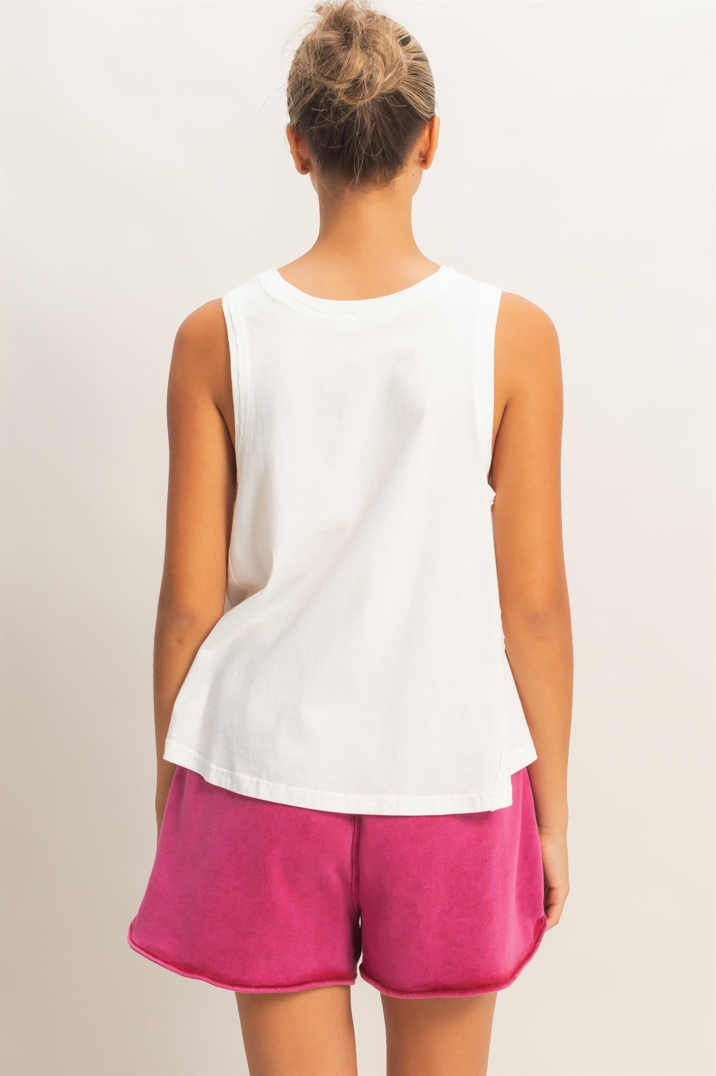 Wholesale Raw Edge Details Sleeveless Washed Top Clothing Tops DZ26E278 WHITE DOUBLE ZERO