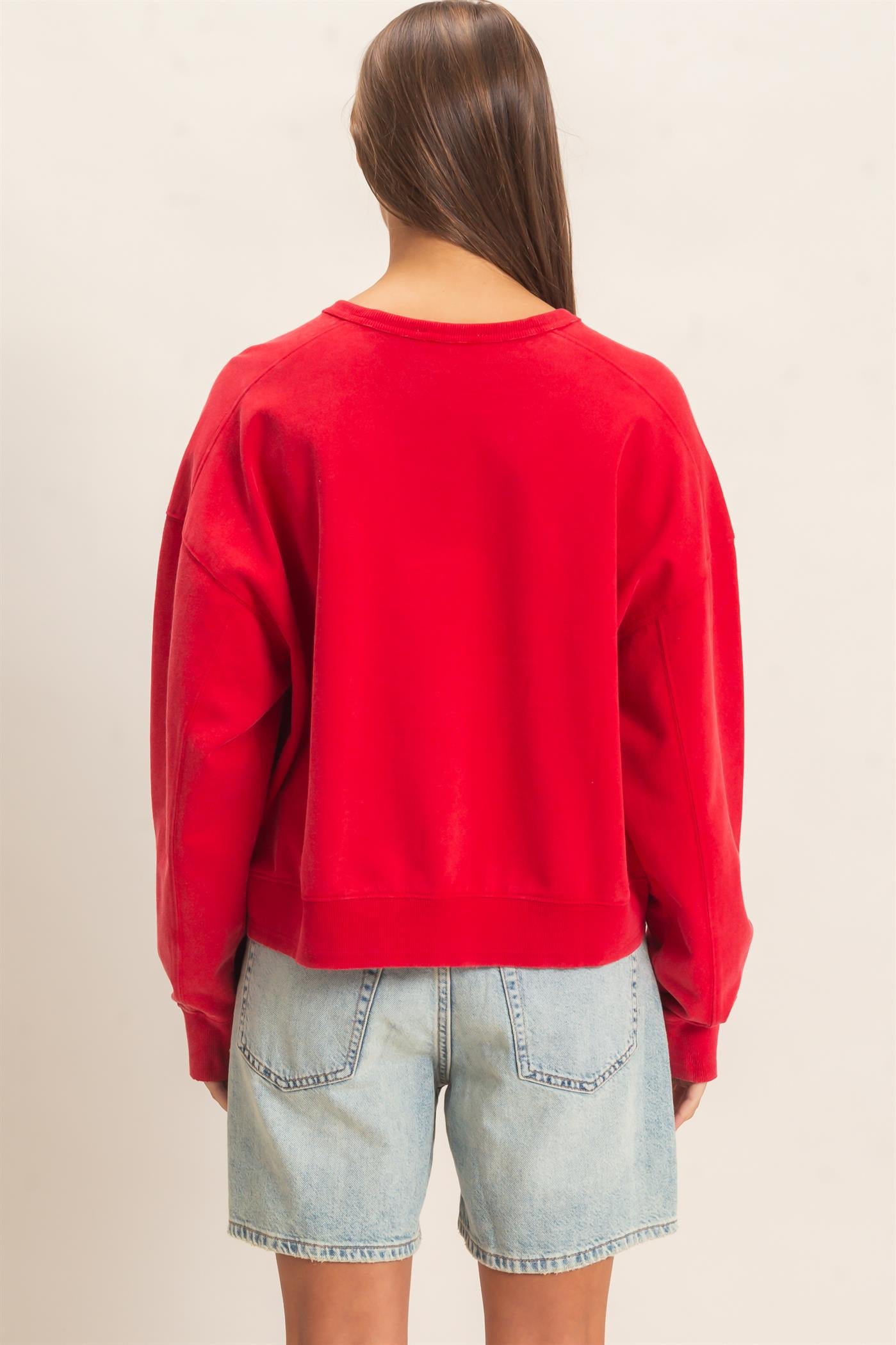 Wholesale Acid Wash Seam Detail Crew Neck Sweatshirt Sweatshirts DZ26E260 RED DOUBLE ZERO