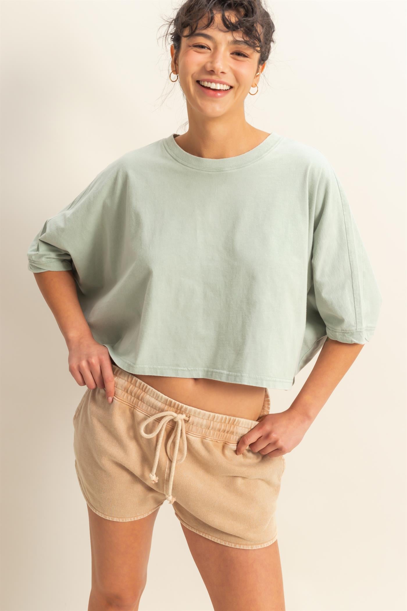 Wholesale Flowy Bat Wing Sleeves Knit Top Clothing Tops DZ25A797 SAGE GREEN DOUBLE ZERO