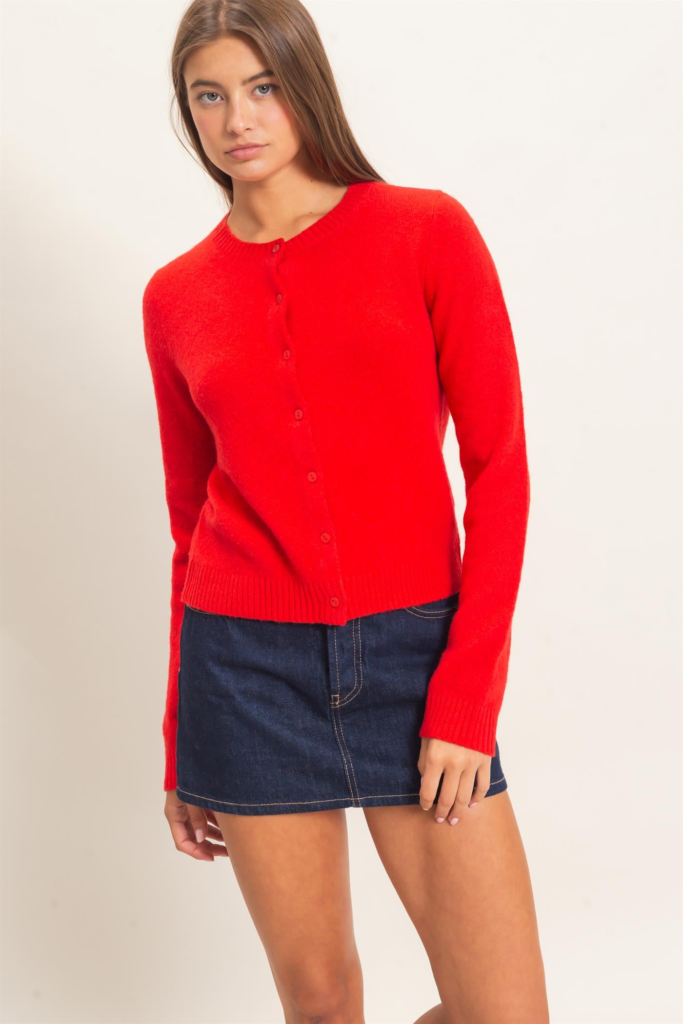 Wholesale Crew Neck Cardigan Cardigans DZ26E119 RED DOUBLE ZERO