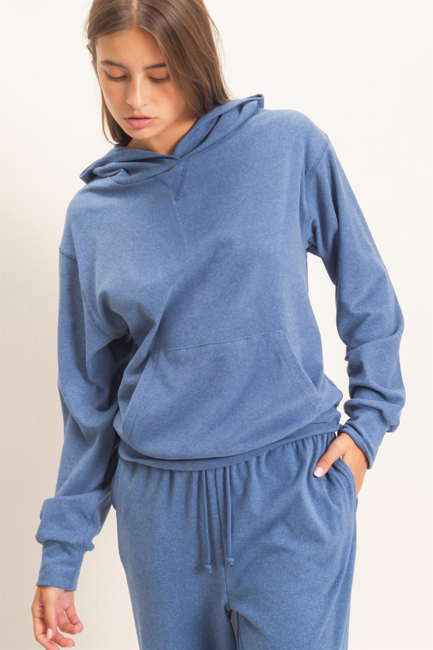 Wholesale Long Sleeve Hoodie With Kangaroo Pocket Hoodies DZ26F276 NAVY DOUBLE ZERO