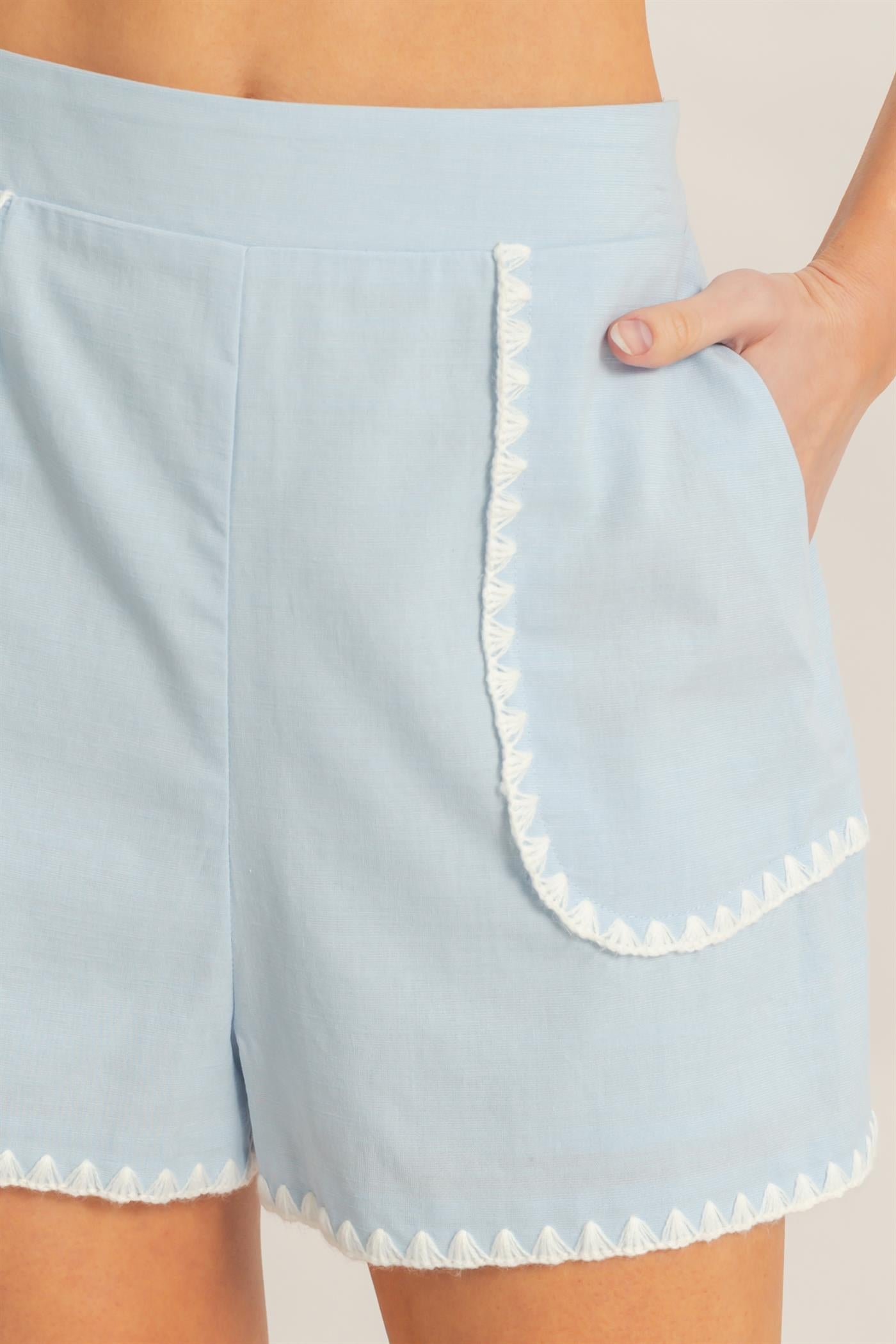 Wholesale Scallop Trim High-Waisted Shorts Shorts HF26A486 L.BLUE HYFVE