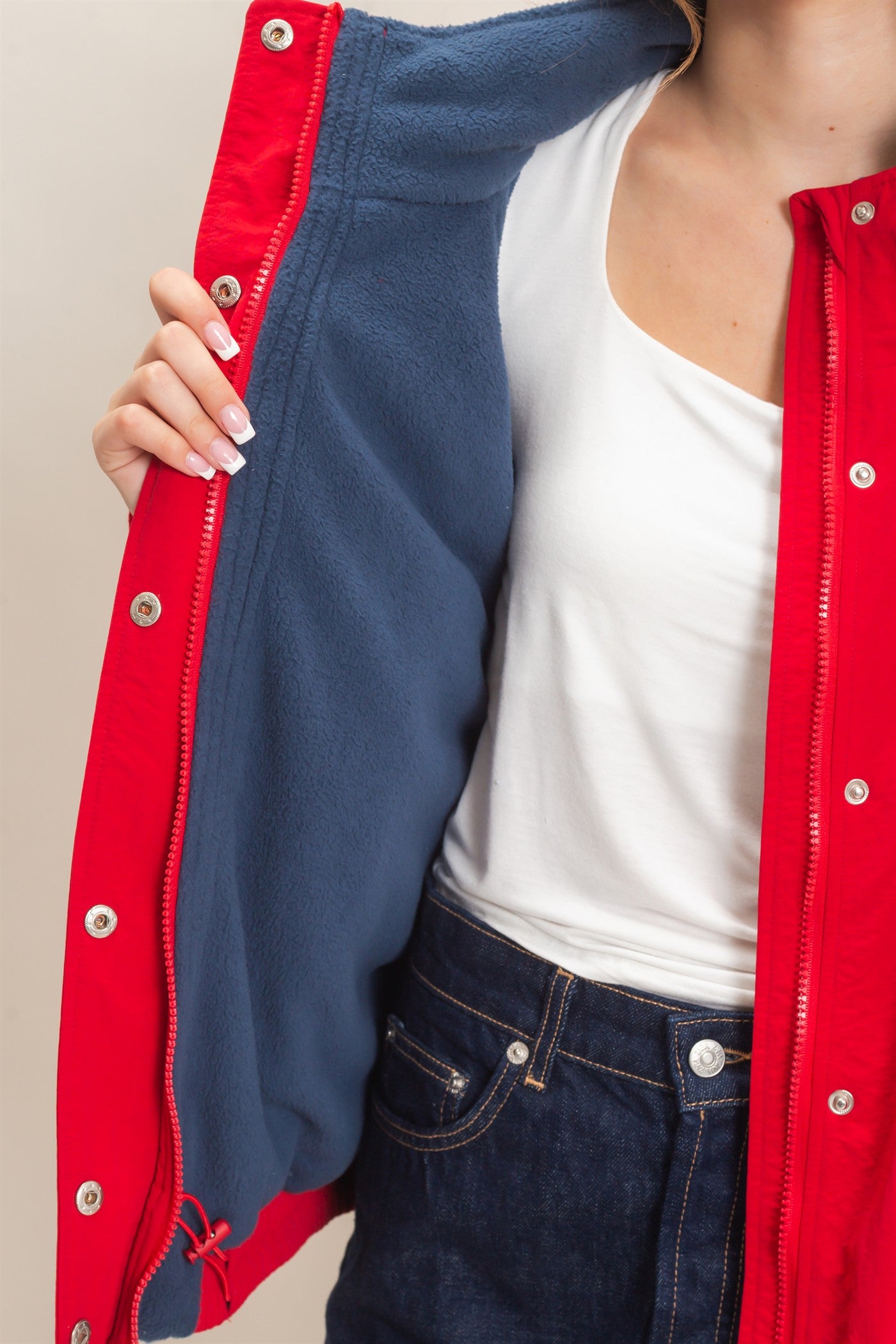 Wholesale Fleece-Lined Mock Neck Snap Jacket Coats & Jackets HF26C918 RED HYFVE