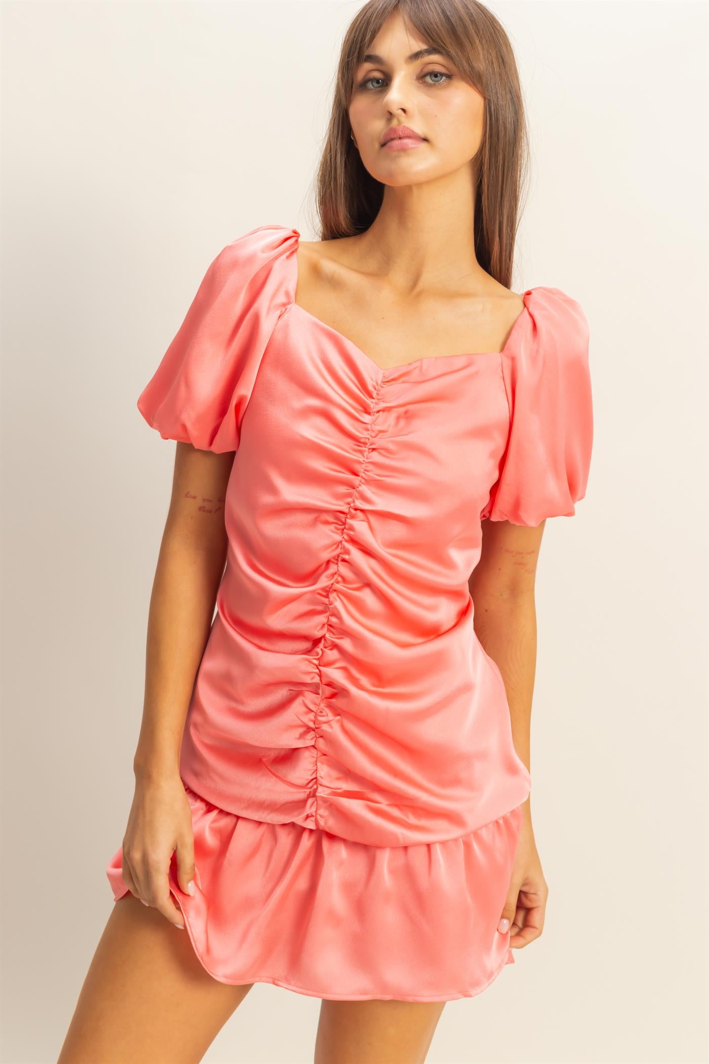 Wholesale Ruched Mini Dress Dresses HF22C741 CORAL HYFVE