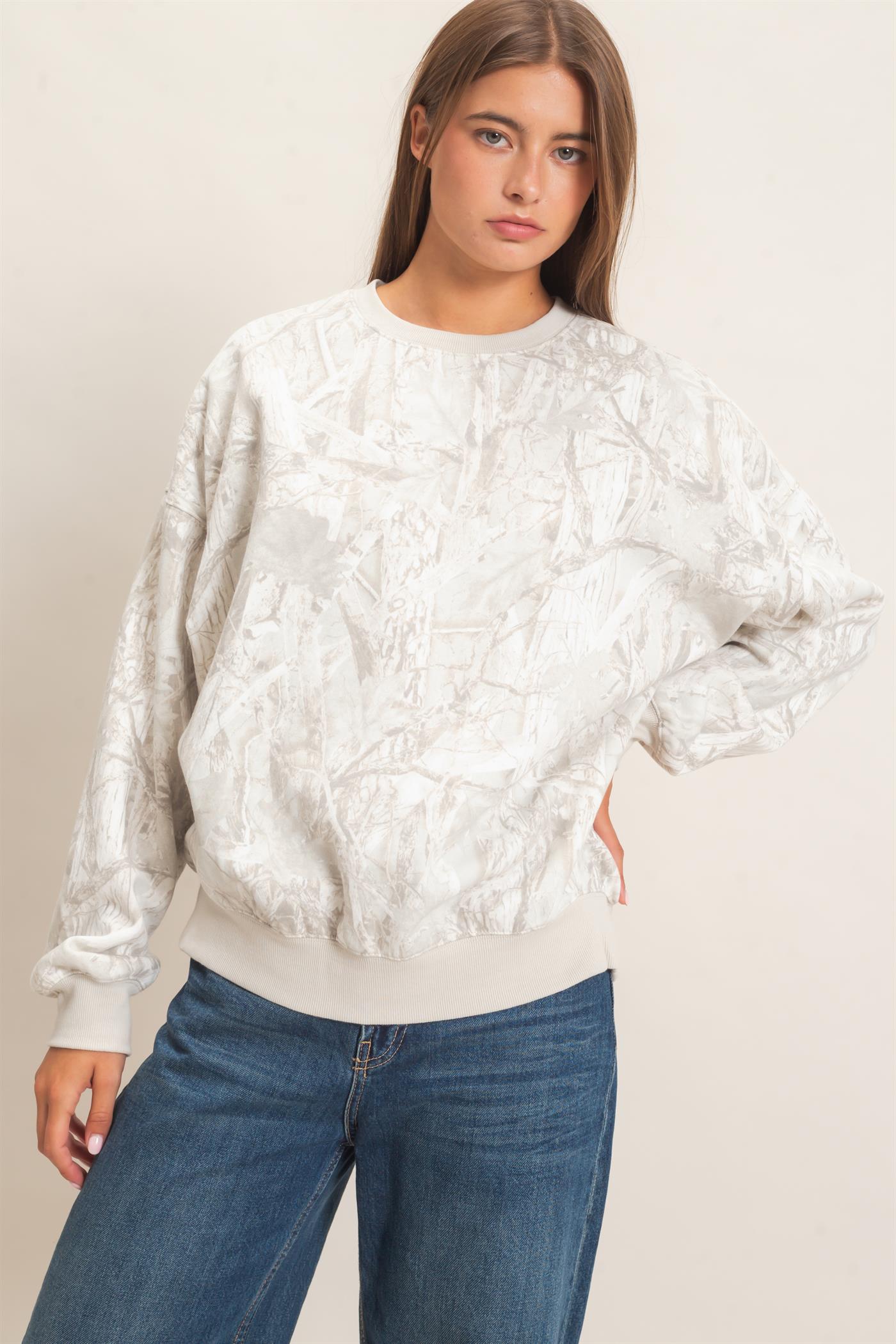 Wholesale Tree Camouflage Crew Neck Sweatshirt Sweatshirts DZ26E789 GRAY DOUBLE ZERO