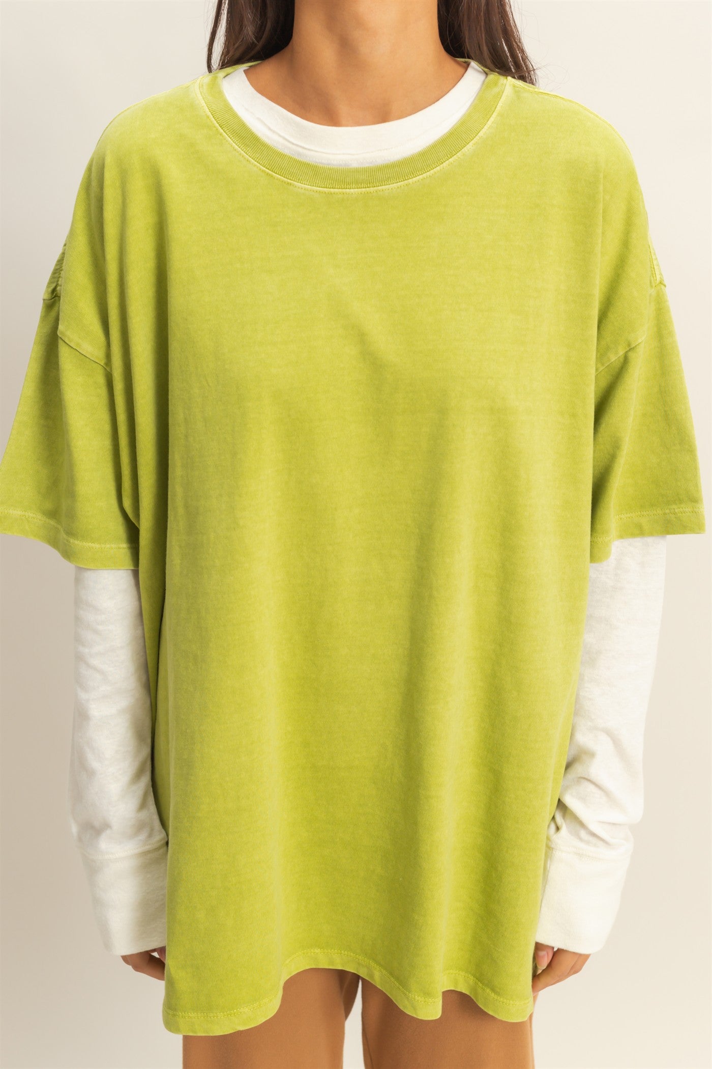 Wholesale Oversized Crew Neck Top Clothing Tops DZ23A198 ALGAE DOUBLE ZERO