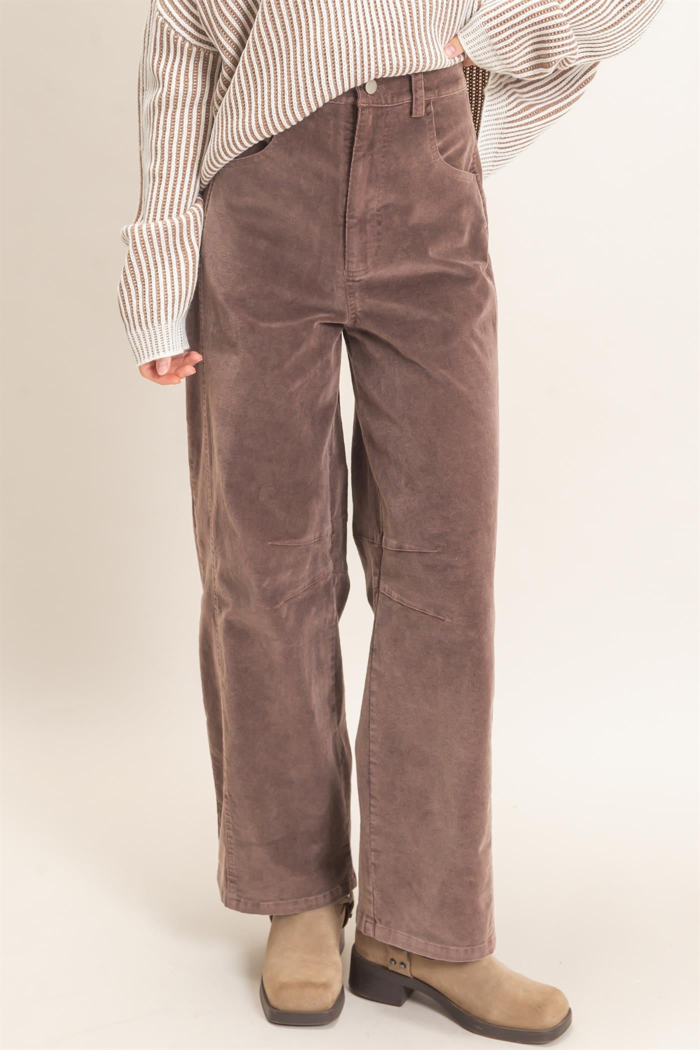 Wholesale Mineral Wash Wide-Leg Pants Pants HF26F238 BROWN HYFVE