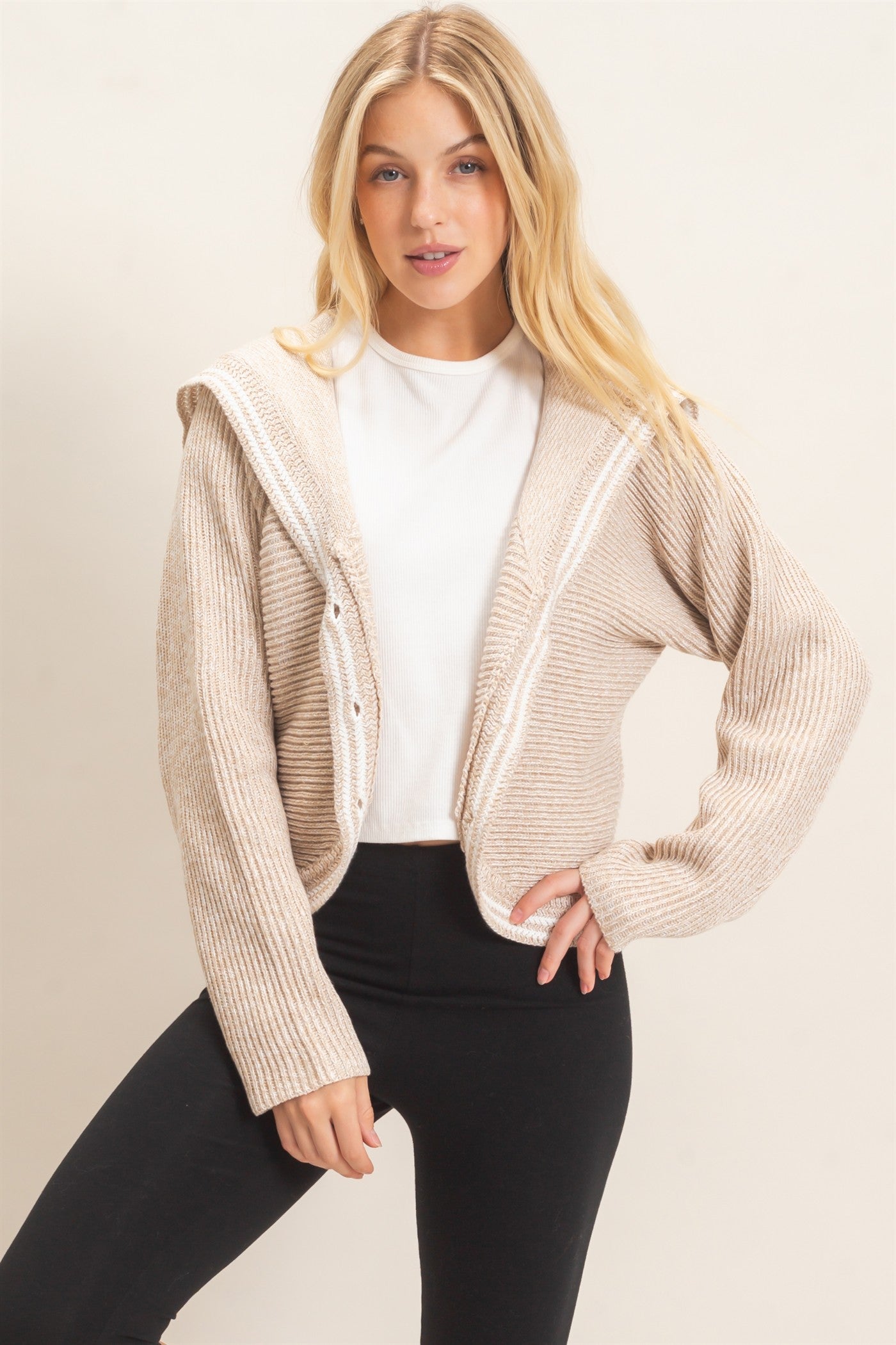 Wholesale Ribbed Button-Up Cardigan Cardigans HF26E036 LIGHT BEIGE HYFVE