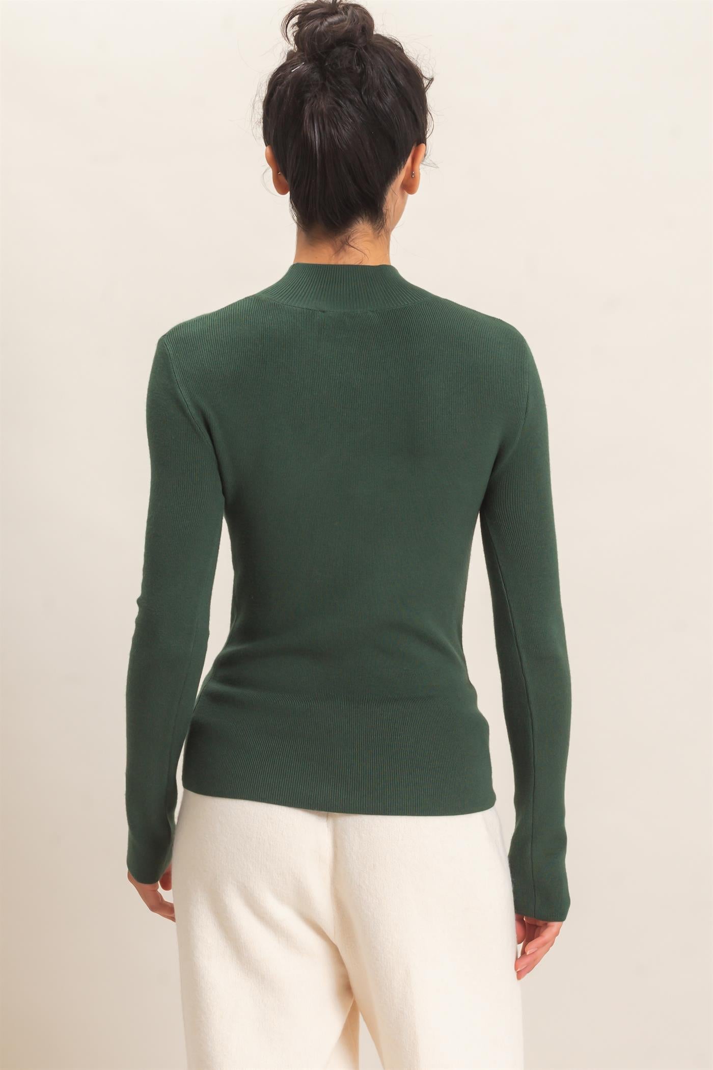 Wholesale Ribbed Mock Neck Long Sleeve Knit Top Clothing Tops DZ26F201 DARK GREEN DOUBLE ZERO