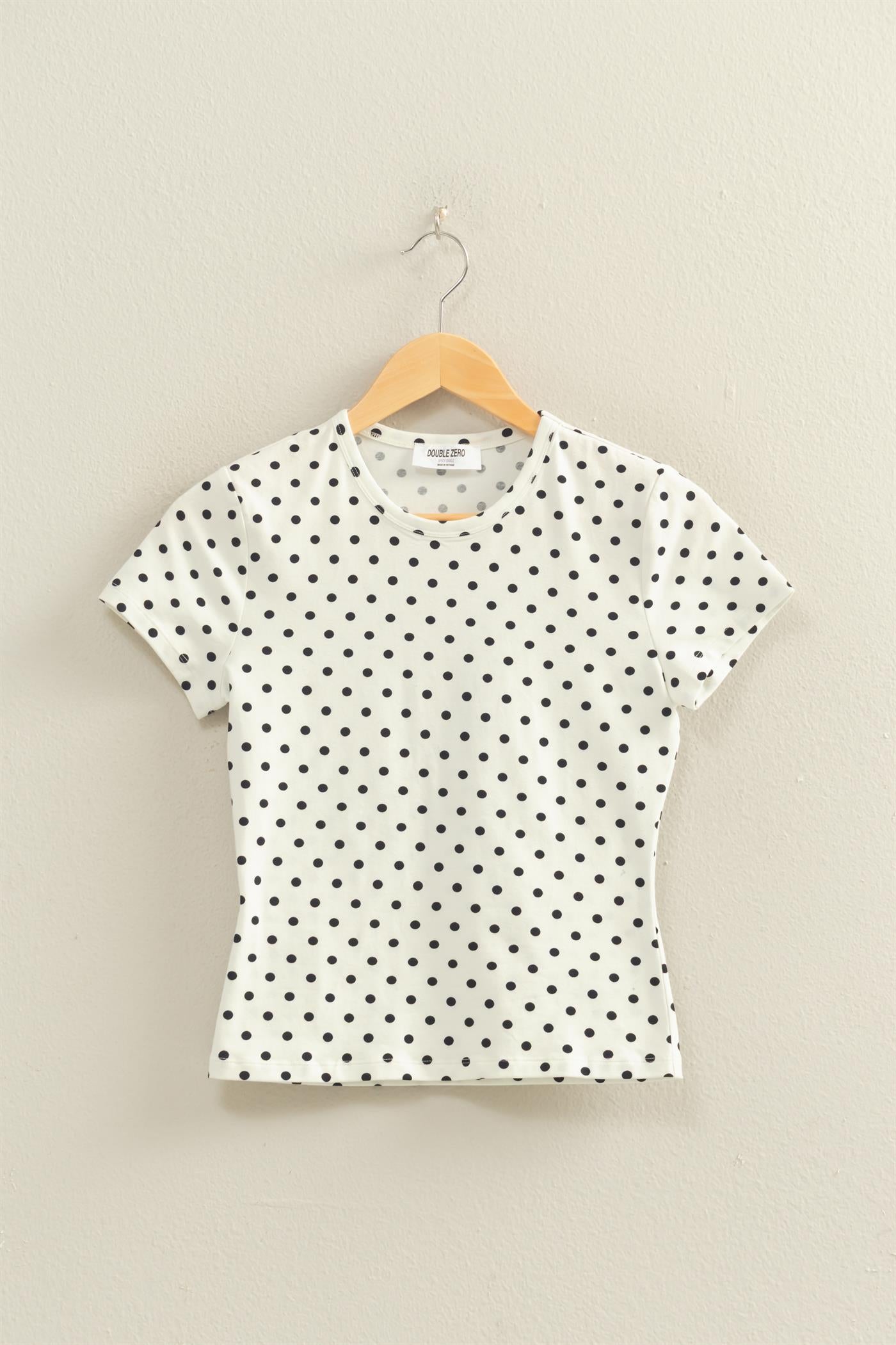 Wholesale Polka Dot Short Sleeve Crew Neck Top Clothing Tops DZ26C383 WHITE DOUBLE ZERO