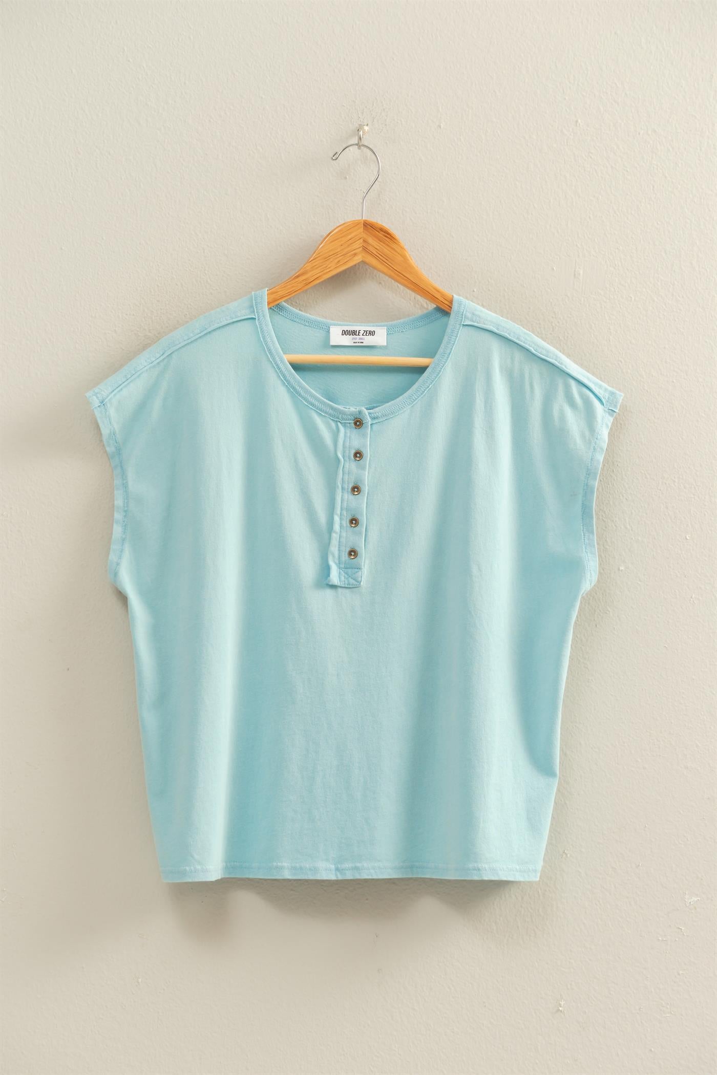 Wholesale Henley Neck Cap Sleeve Top Clothing Tops DZ26E279 BLUE DOUBLE ZERO