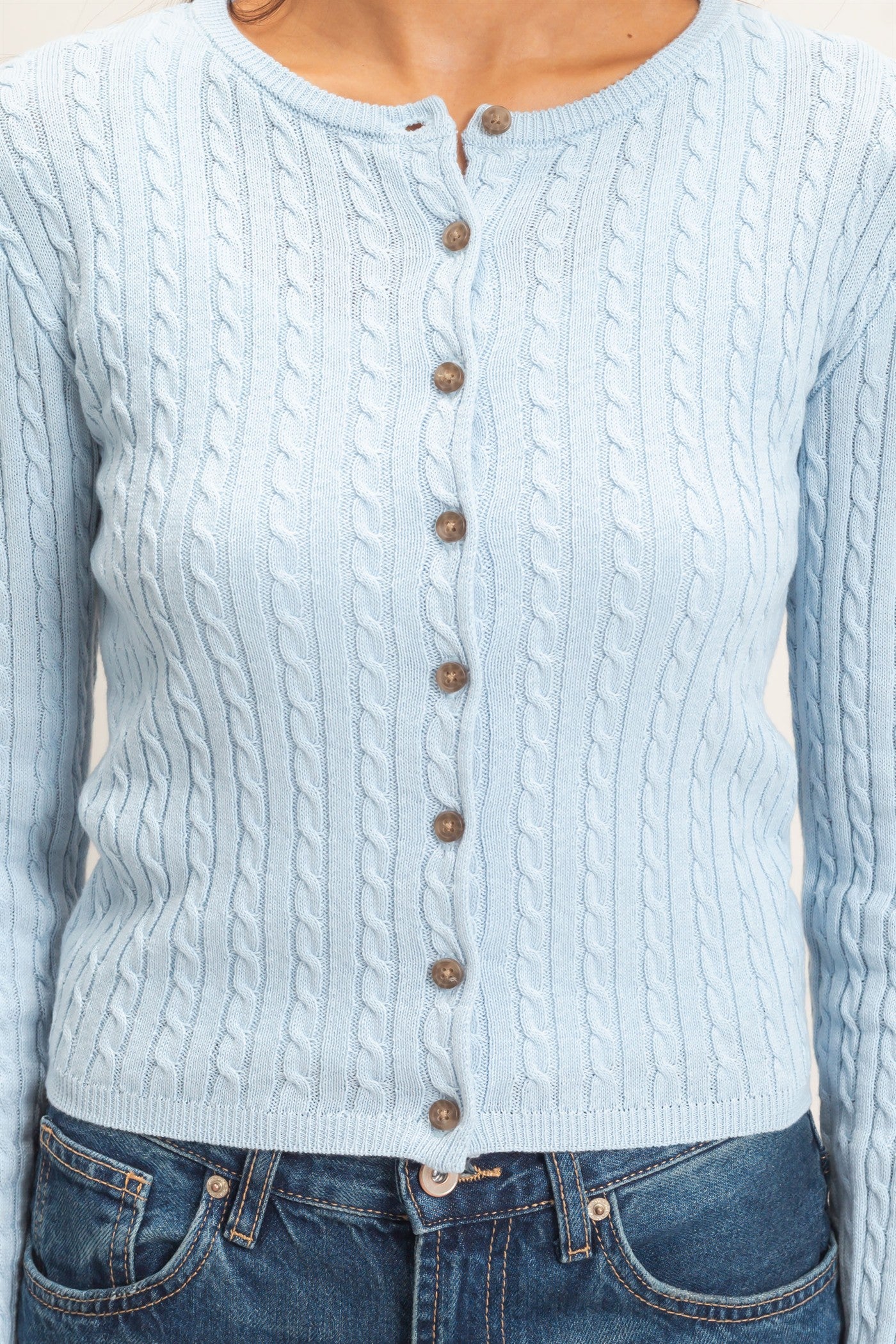 Wholesale Cable Knit Cardigan Cardigans DZ26E256 ICE BLUE DOUBLE ZERO