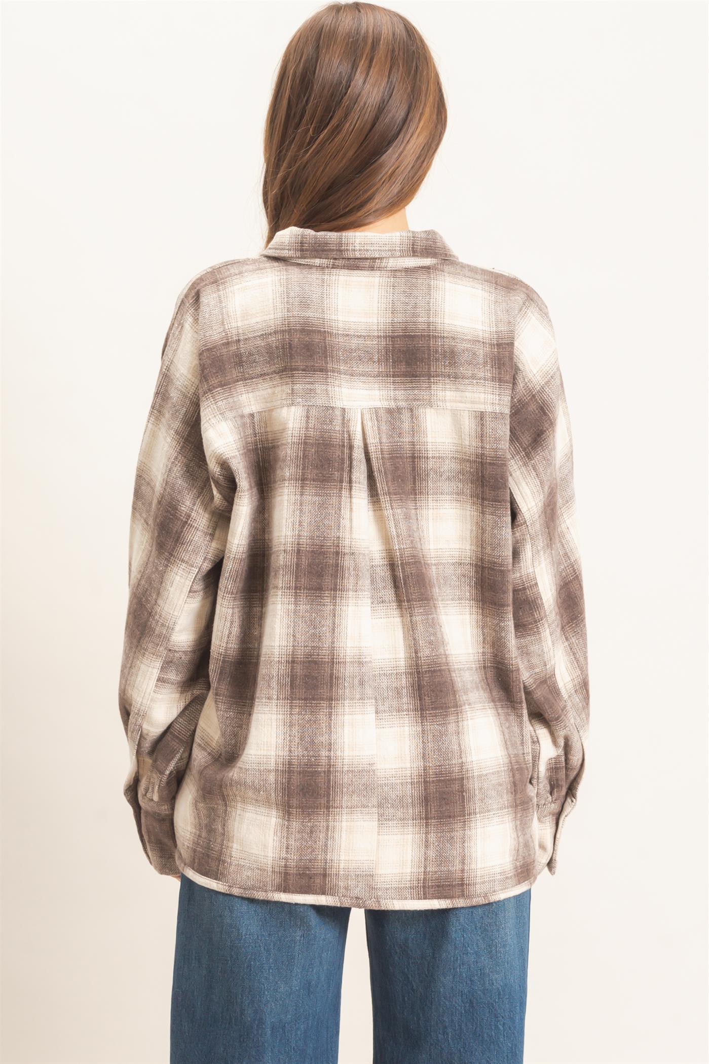 Wholesale Plaid Flannel Shirt Clothing Tops HF26C863 BROWN HYFVE