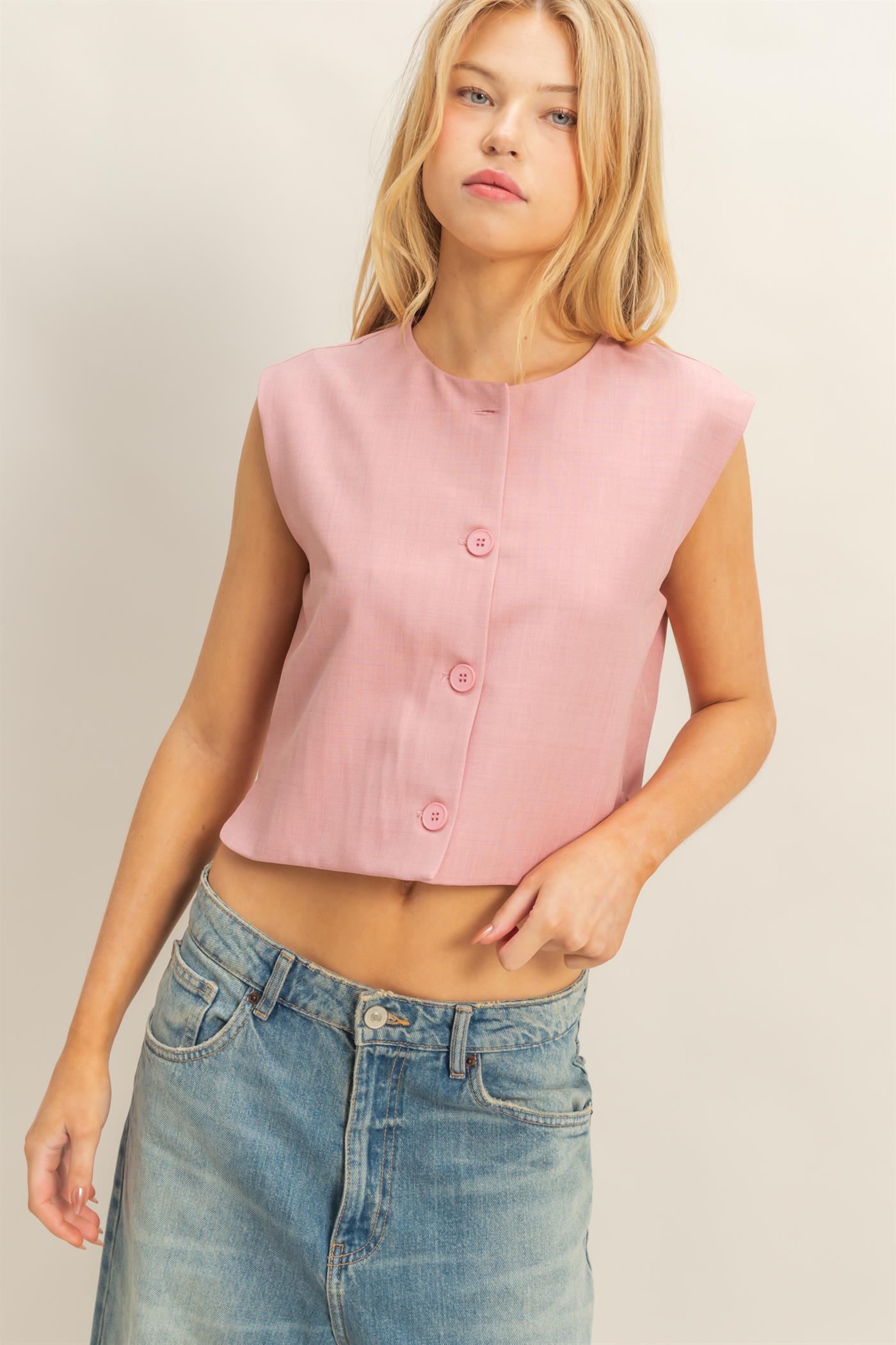 Wholesale Sleek Sleeveless Vest Top Clothing Tops HF25E489 ROSE HYFVE