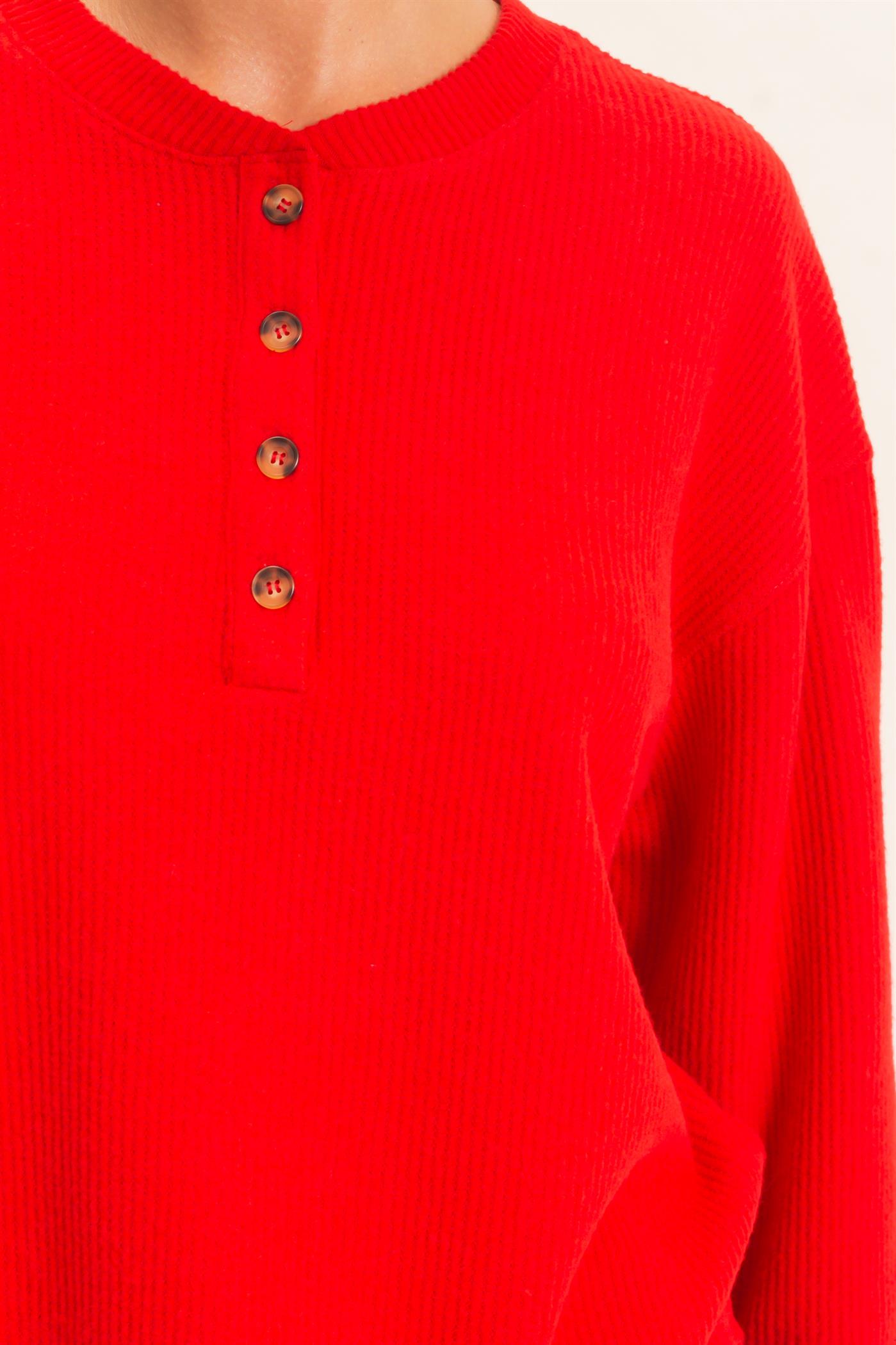 Wholesale Brushed Waffle Henley Top Clothing Tops DZ26F314 RED DOUBLE ZERO